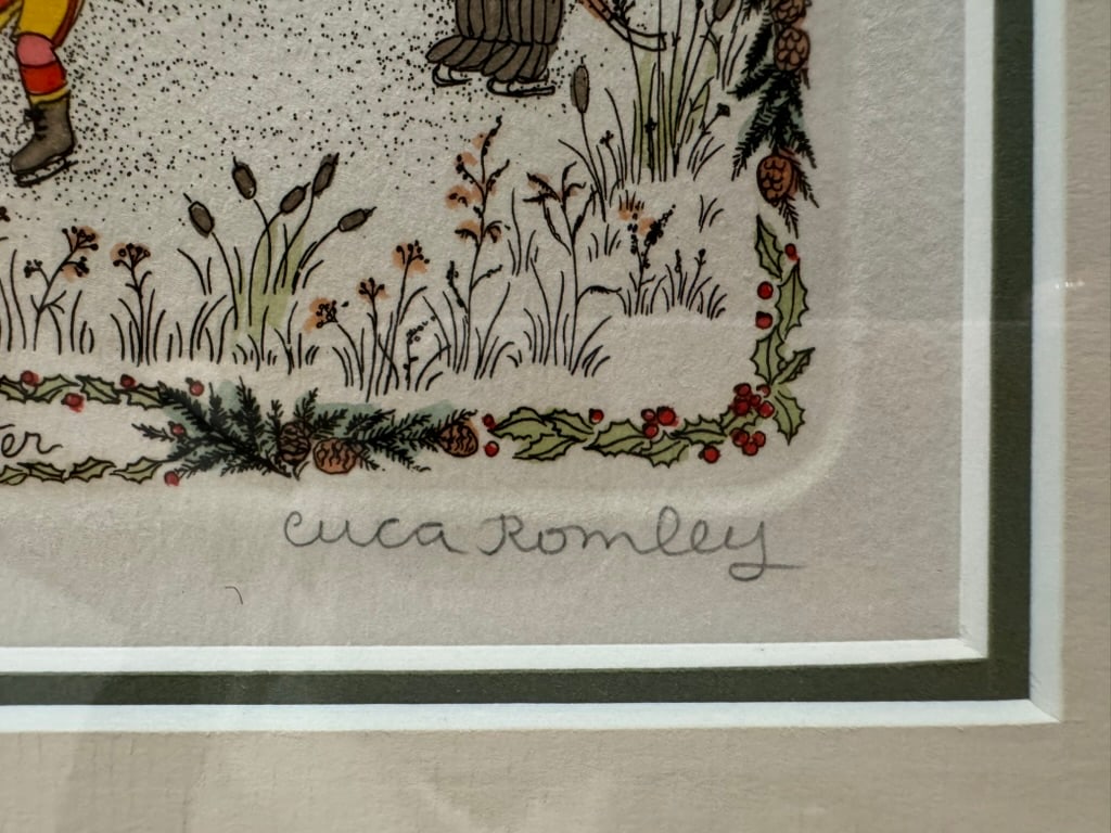 1970s Cuca Romley Four Seasons Set of 4 Signed Hand-Colored Etchings Framed - 7