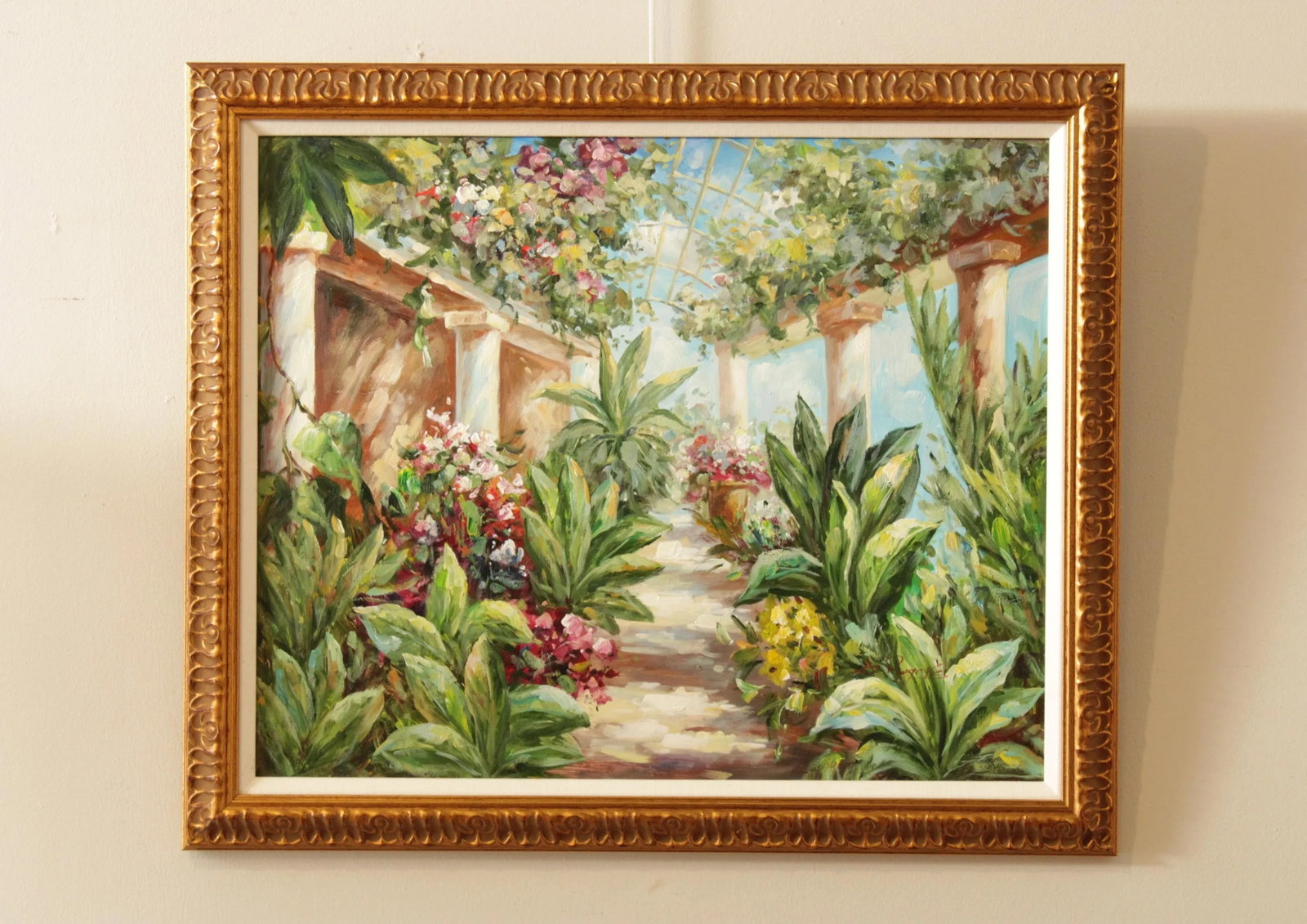 Italian Garden Atrium Landscape Painting, Signed 'A. Rogers' - 2
