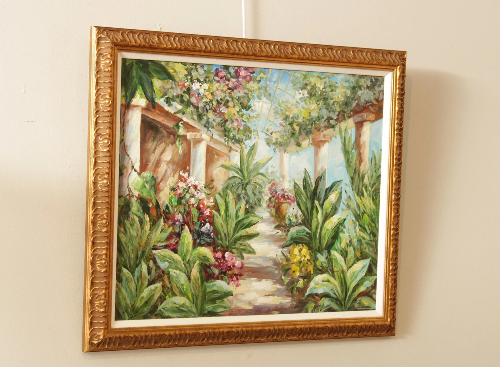Italian Garden Atrium Landscape Painting, Signed 'A. Rogers' - 3