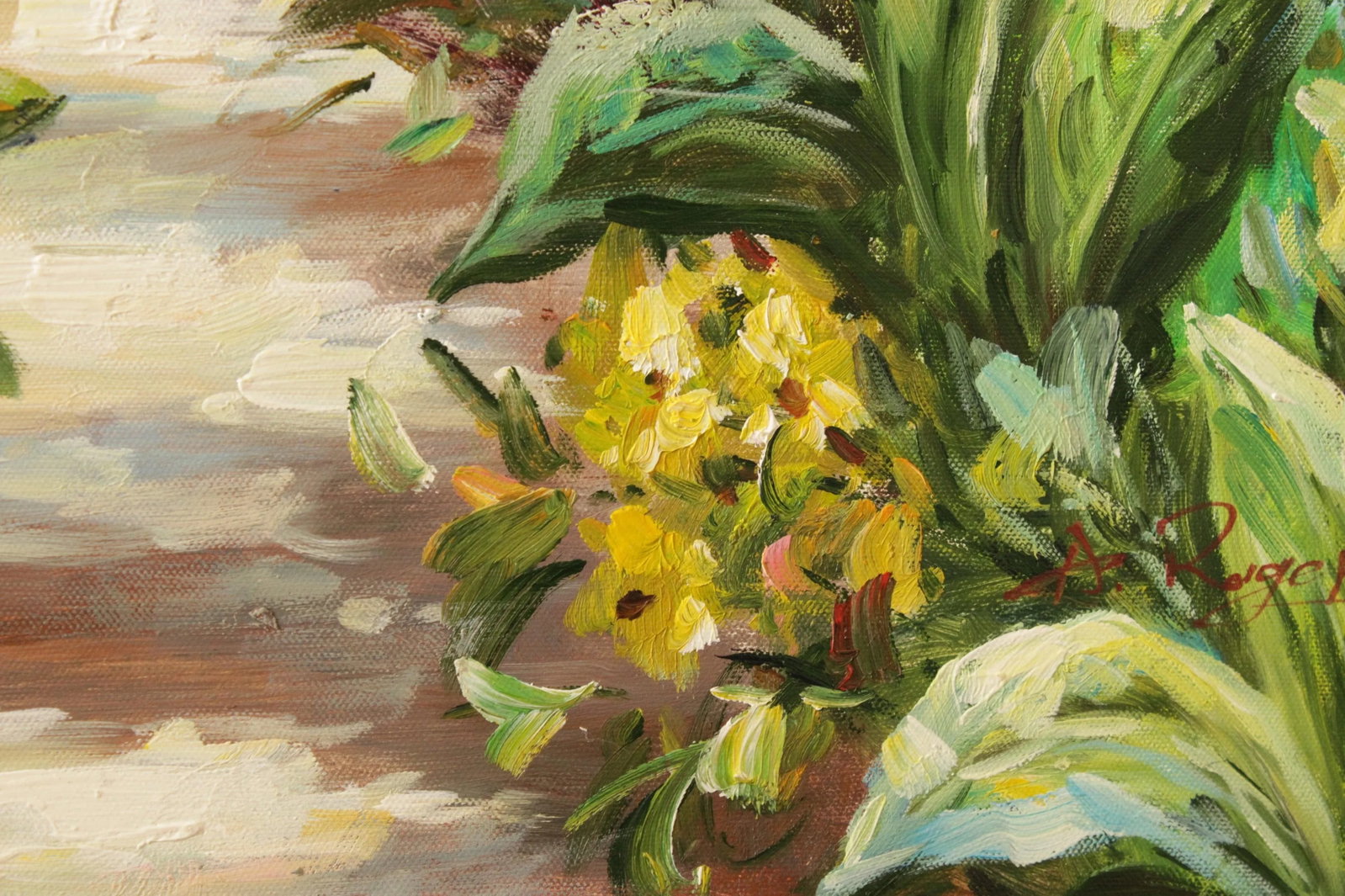 Italian Garden Atrium Landscape Painting, Signed 'A. Rogers' - 7