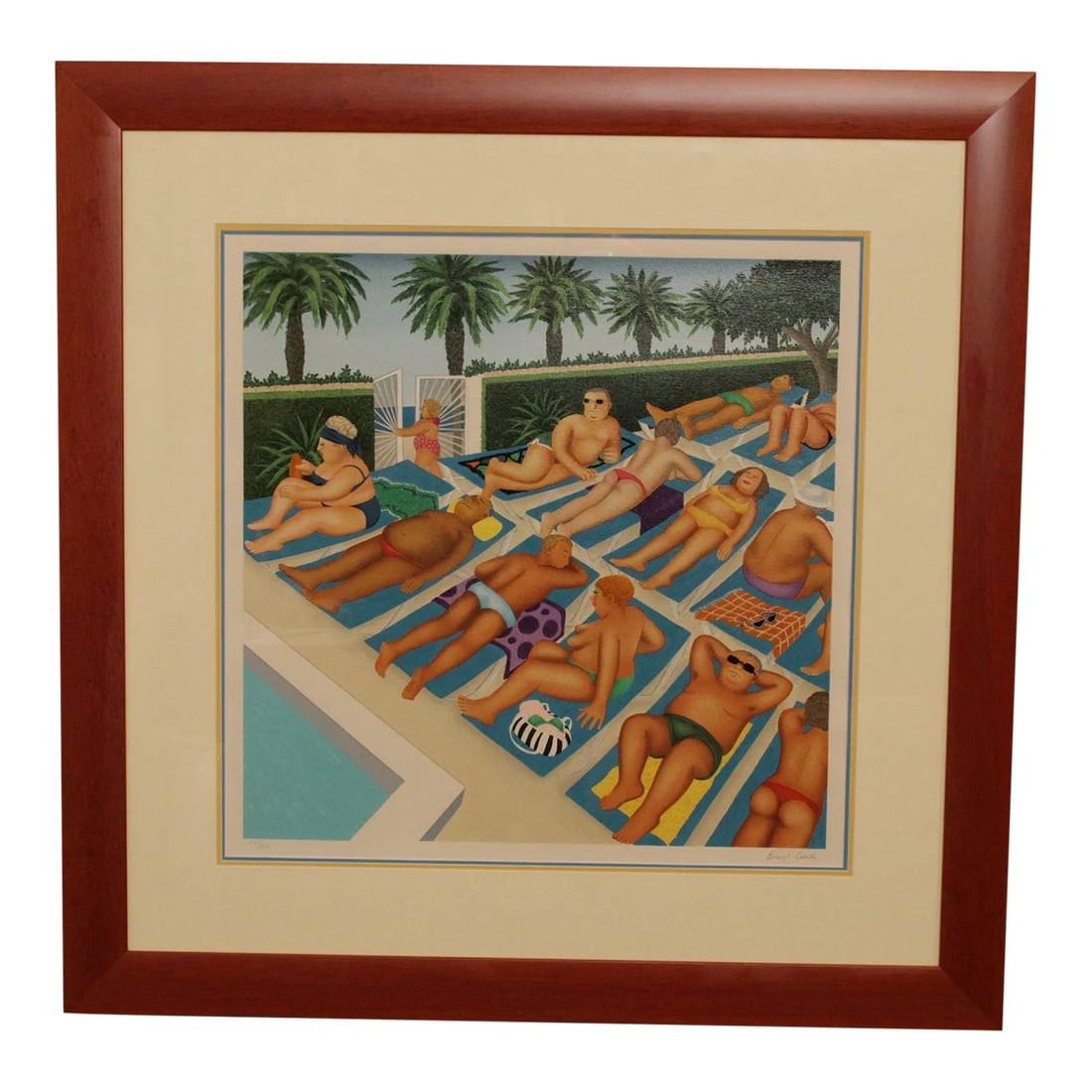 Sunbathers' Signed Lithograph by Beryl Cook: High Quality Custom Framed Limited Edition Artist Signed Lithograph Condition: Alterations: Original Condition Unaltered Imperfections: Some Imperfections Condition Notes: Clean Pre-Owned Condition.