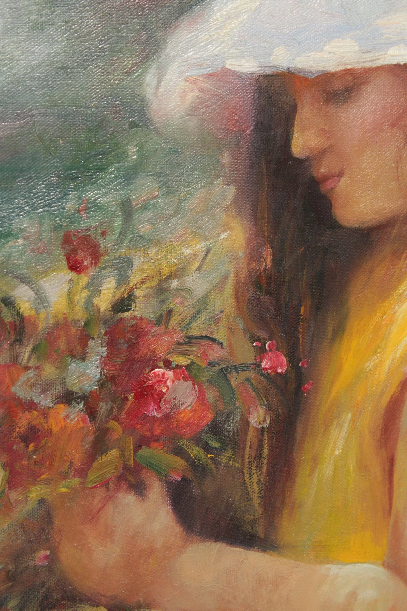 1990s Impressionist Style 'Nature's Child' Original Oil Painting, Signed 'Fergus' - 10