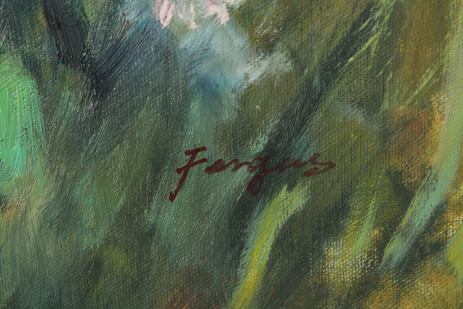 1990s Impressionist Style 'Nature's Child' Original Oil Painting, Signed 'Fergus' - 11