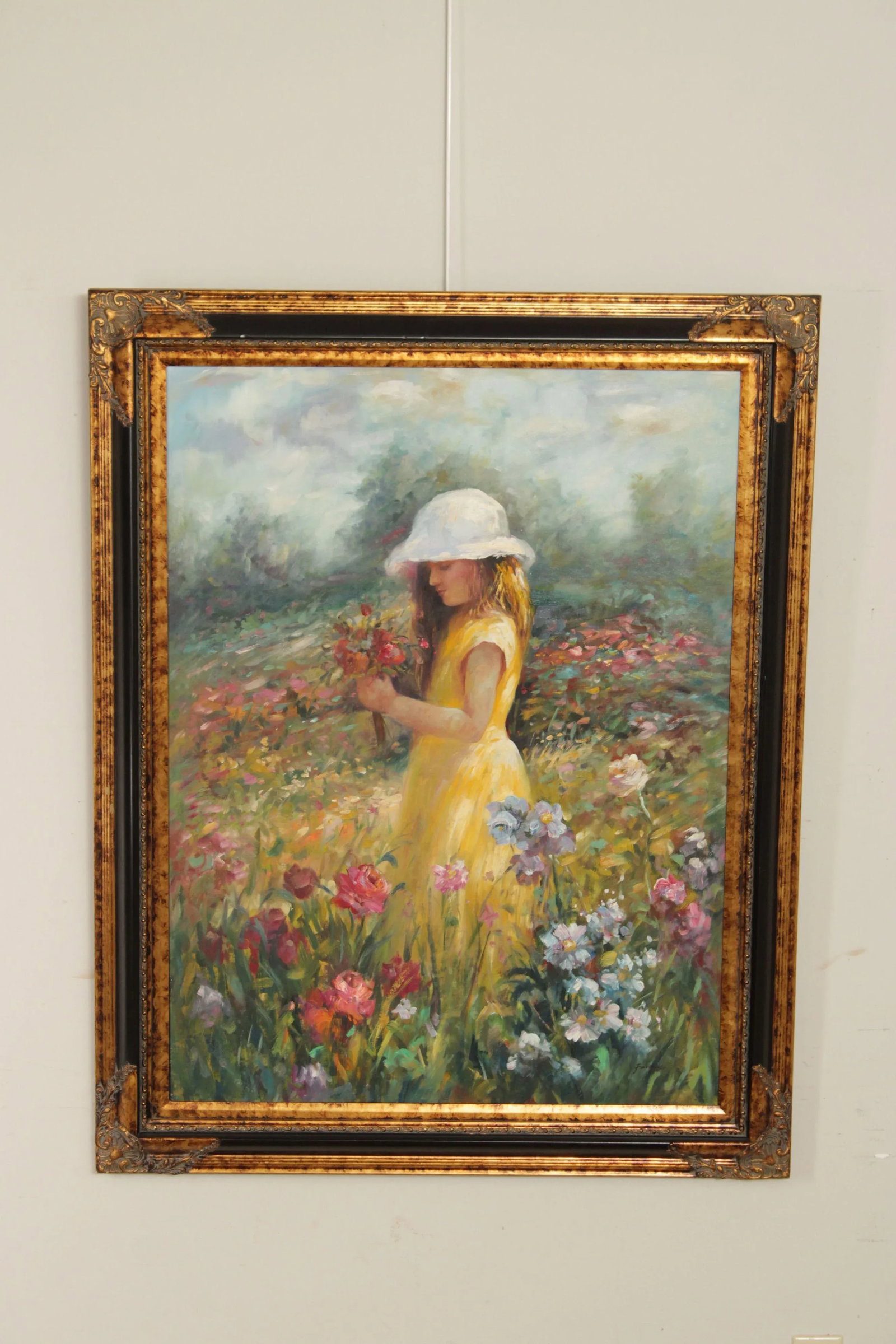 1990s Impressionist Style 'Nature's Child' Original Oil Painting, Signed 'Fergus' - 2