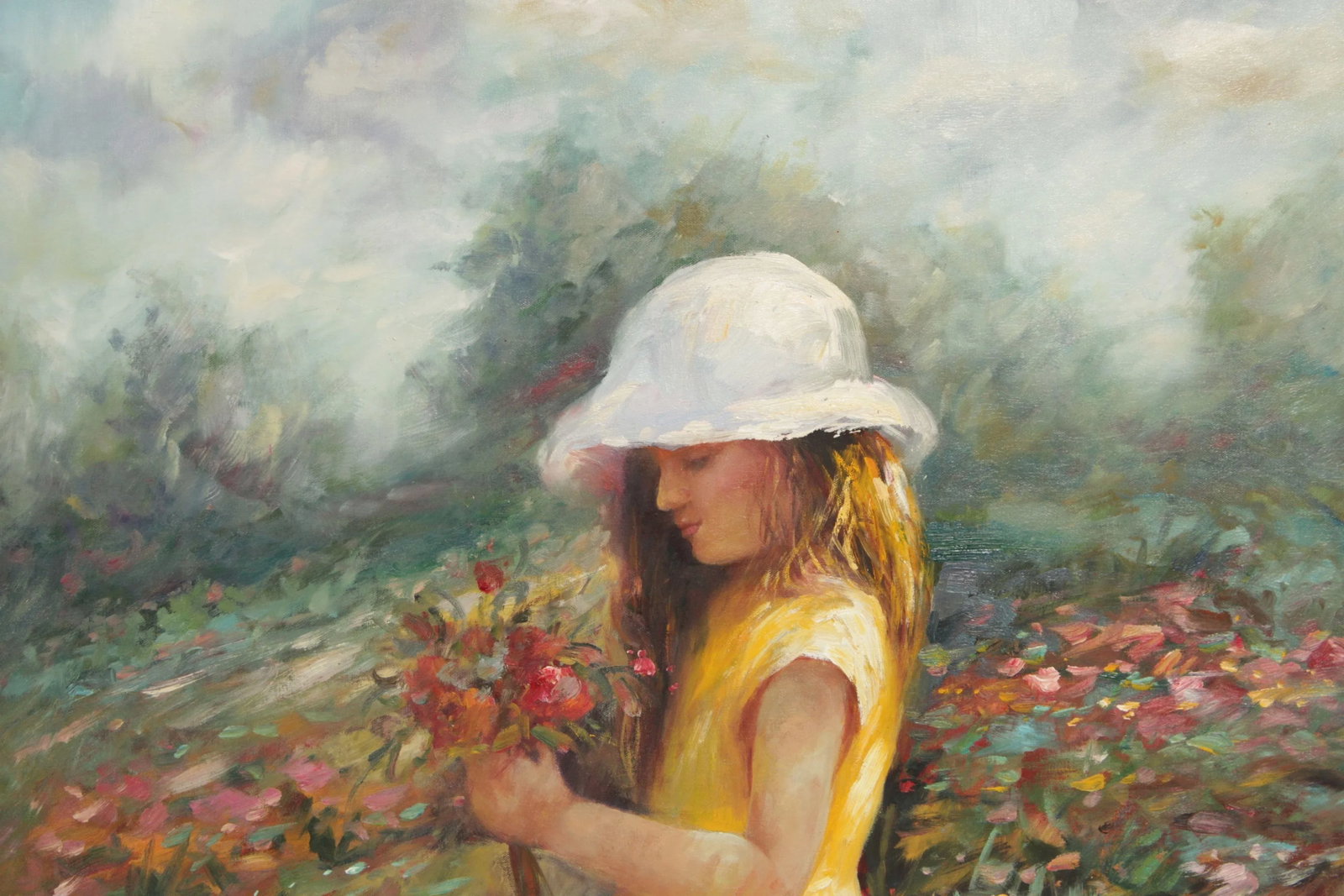 1990s Impressionist Style 'Nature's Child' Original Oil Painting, Signed 'Fergus' - 6