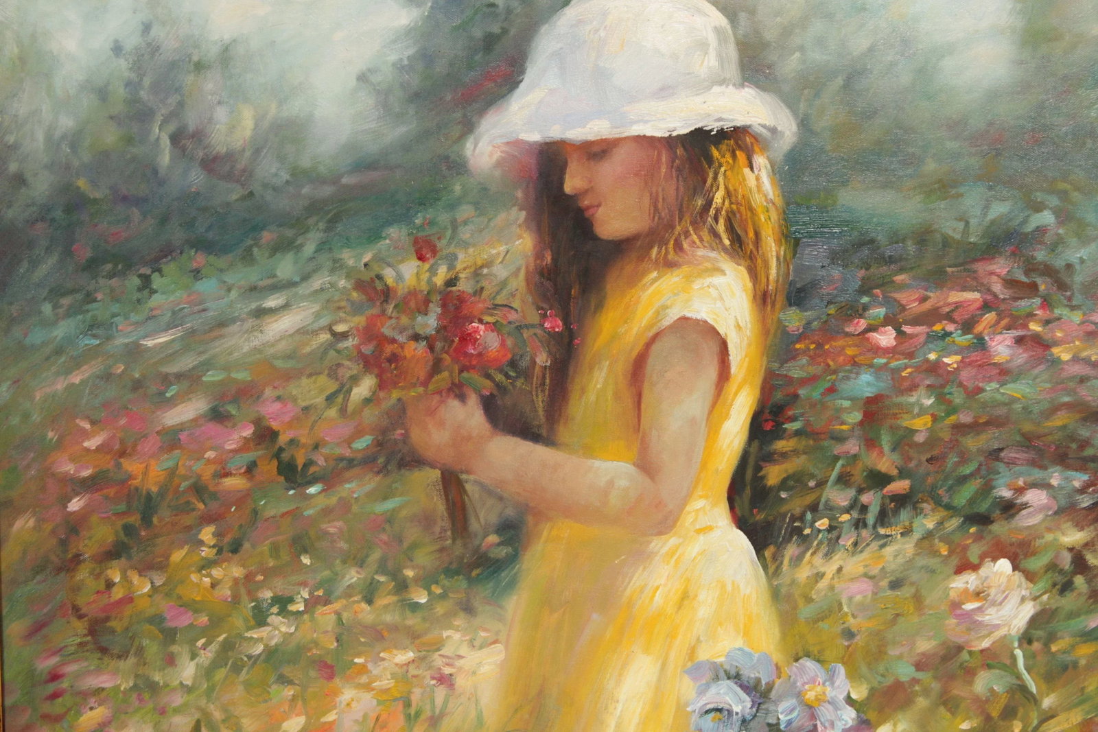 1990s Impressionist Style 'Nature's Child' Original Oil Painting, Signed 'Fergus' - 7