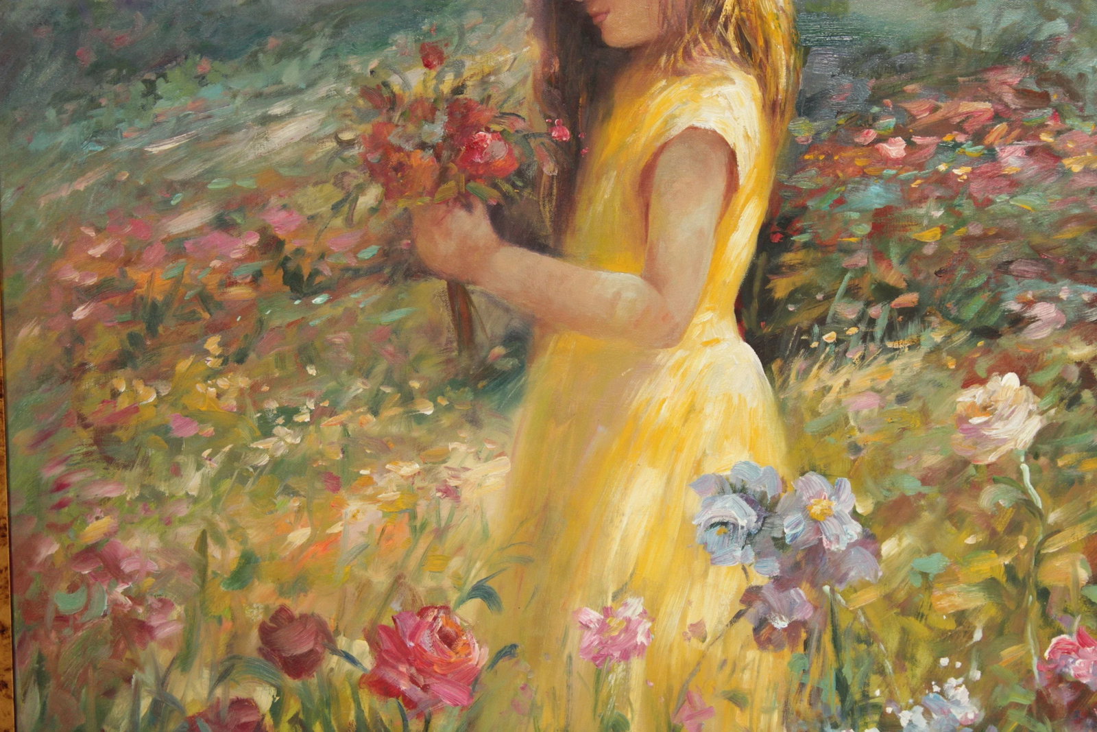 1990s Impressionist Style 'Nature's Child' Original Oil Painting, Signed 'Fergus' - 8