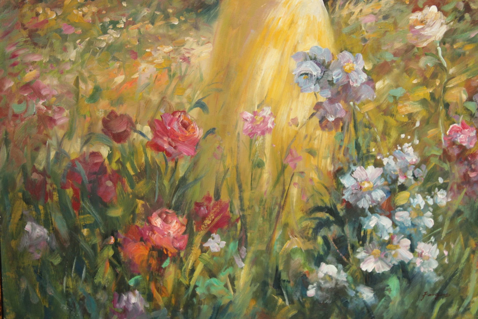 1990s Impressionist Style 'Nature's Child' Original Oil Painting, Signed 'Fergus' - 9