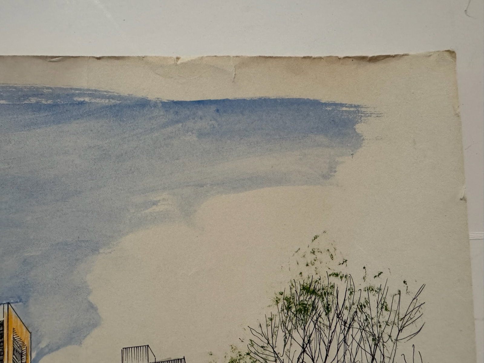Vintage Signed S. Finkelstein Central Park New York City Skyline Mixed Media Drawing - 4