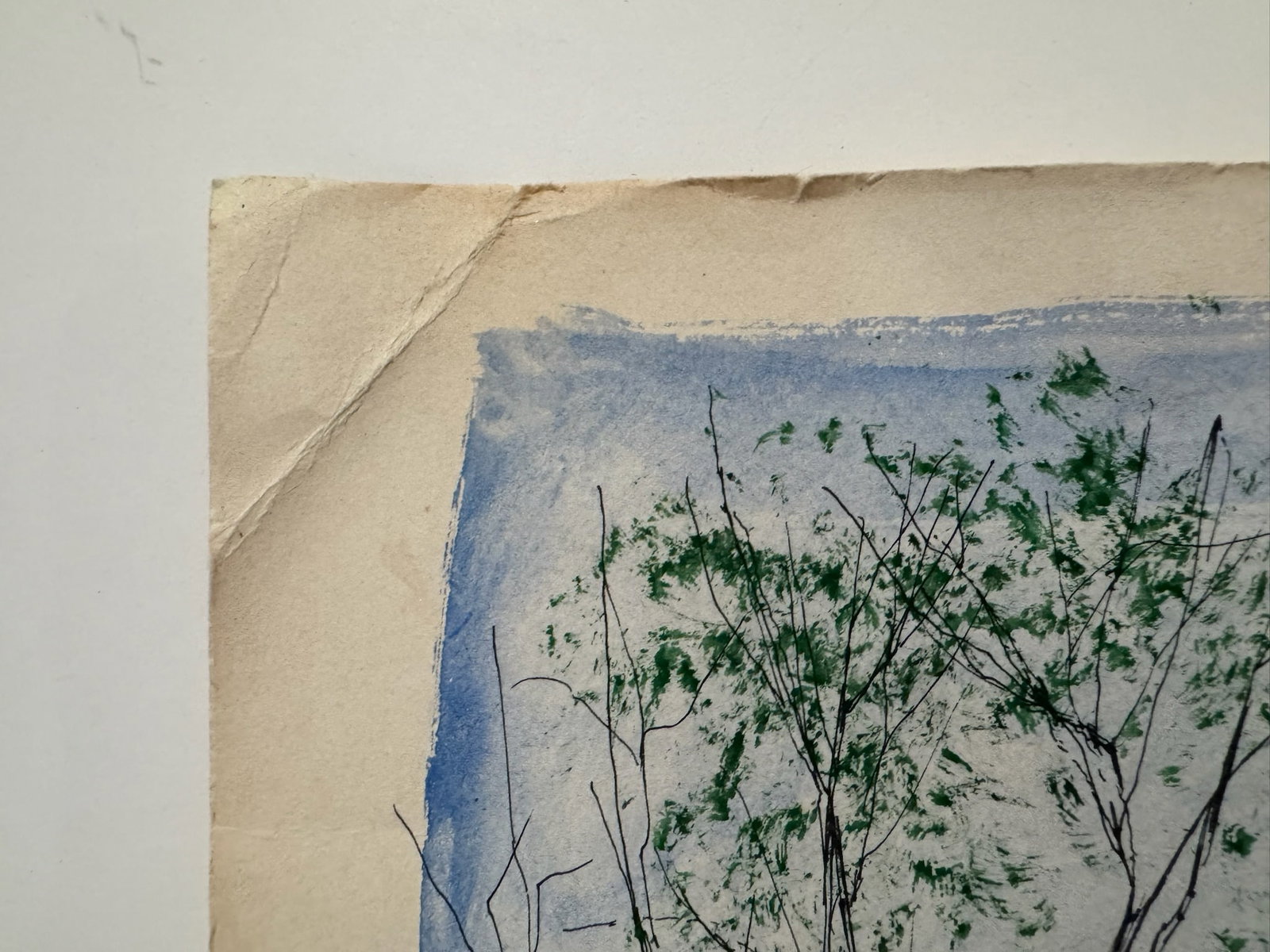 Vintage Signed S. Finkelstein Central Park New York City Skyline Mixed Media Drawing - 5
