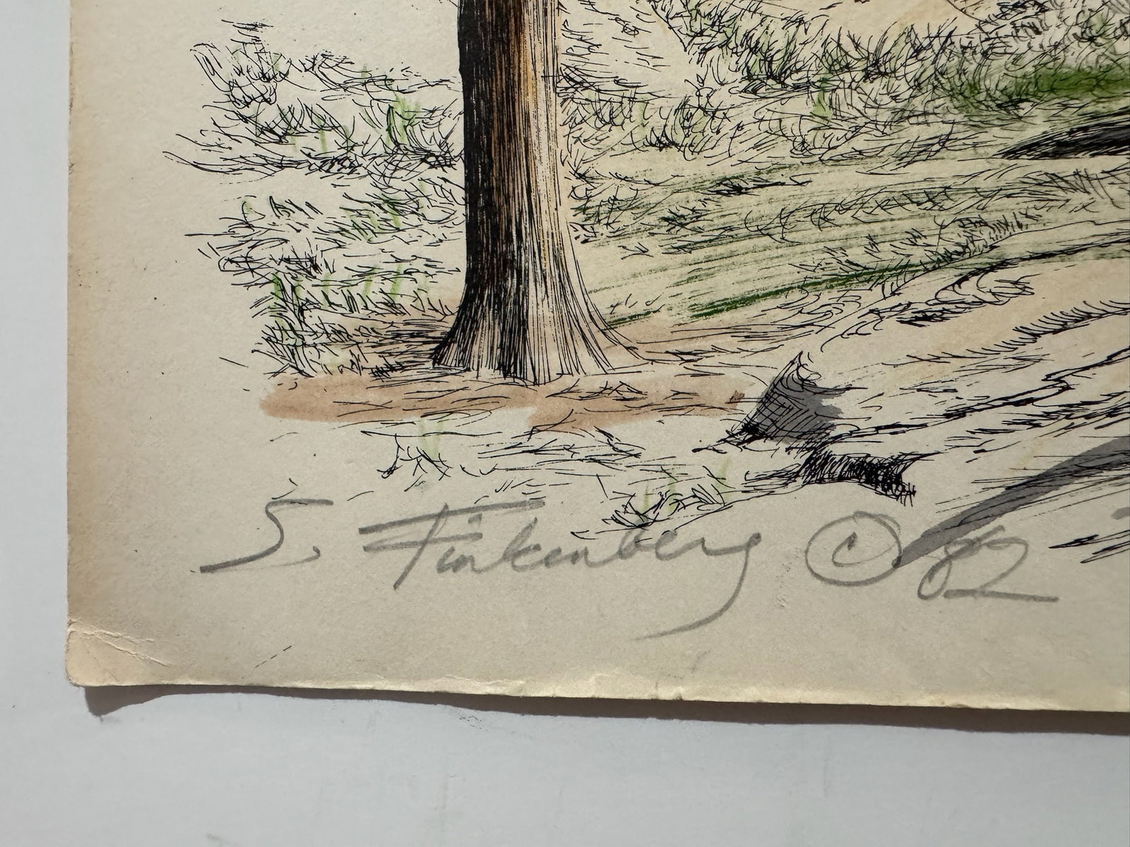 Vintage Signed S. Finkelstein Central Park New York City Skyline Mixed Media Drawing - 6