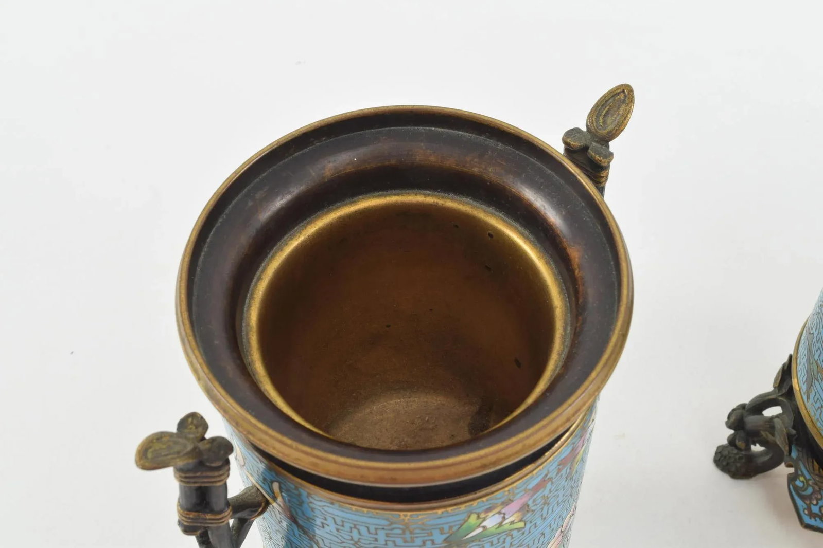 French Aesthetic Movement Bronze Champleve Footed Urns - 3