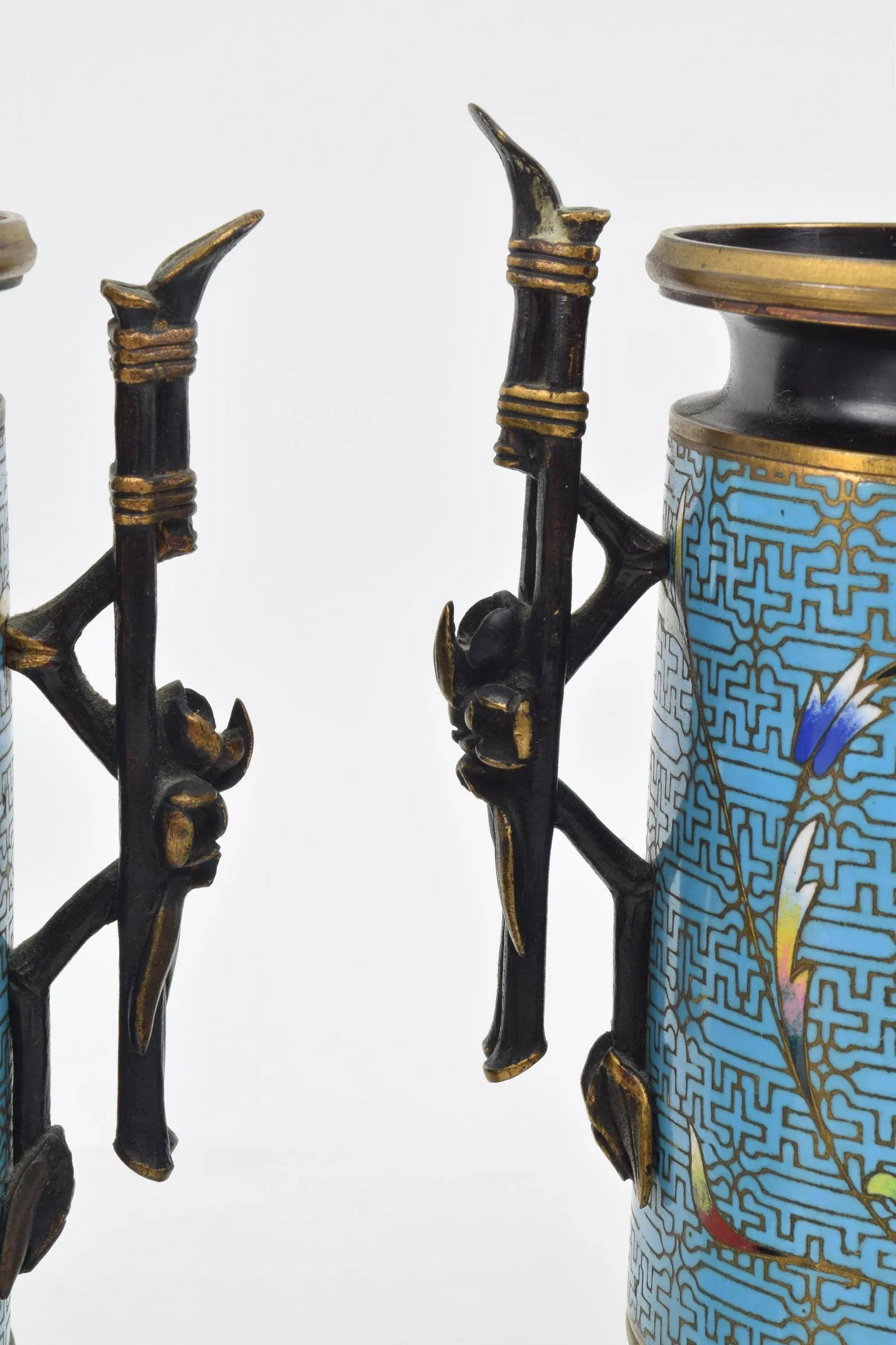 French Aesthetic Movement Bronze Champleve Footed Urns - 6
