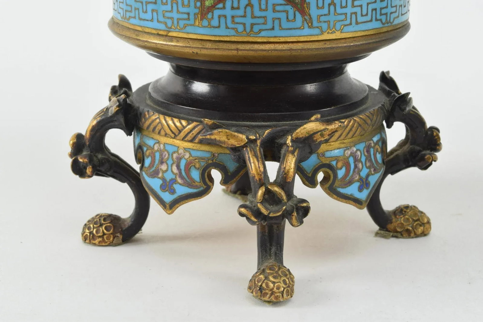 French Aesthetic Movement Bronze Champleve Footed Urns - 8