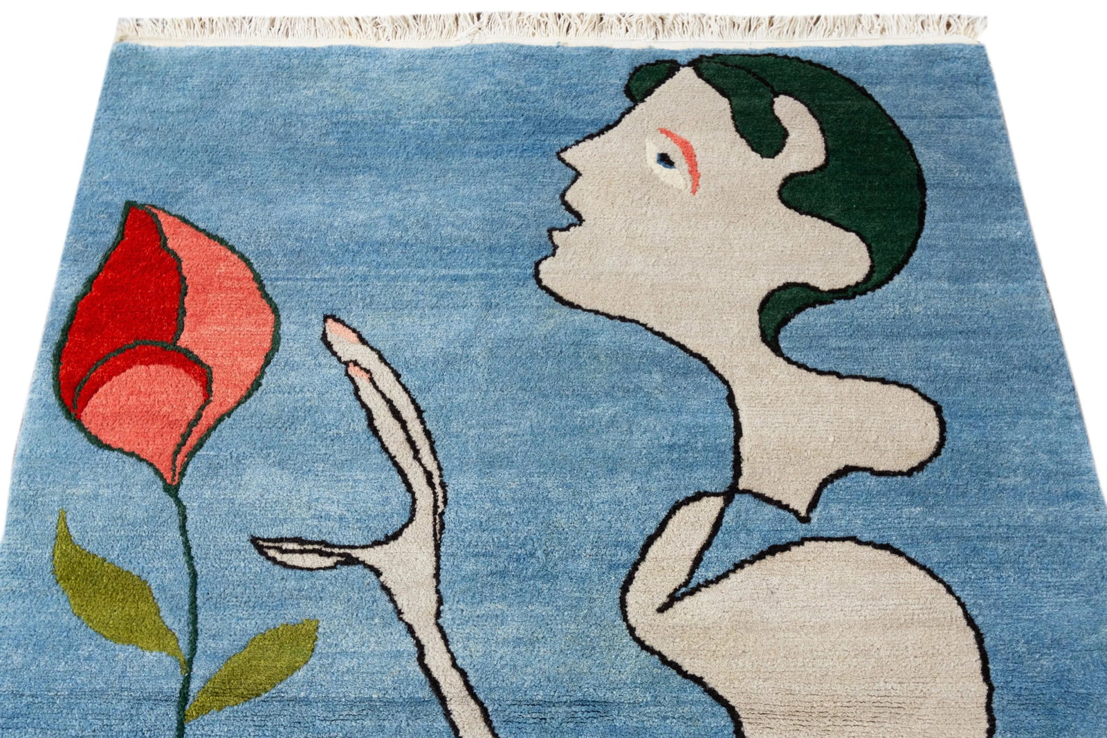 1960s Vintage Tabriz Blue Handmade Art Deco Wool Rug - 4