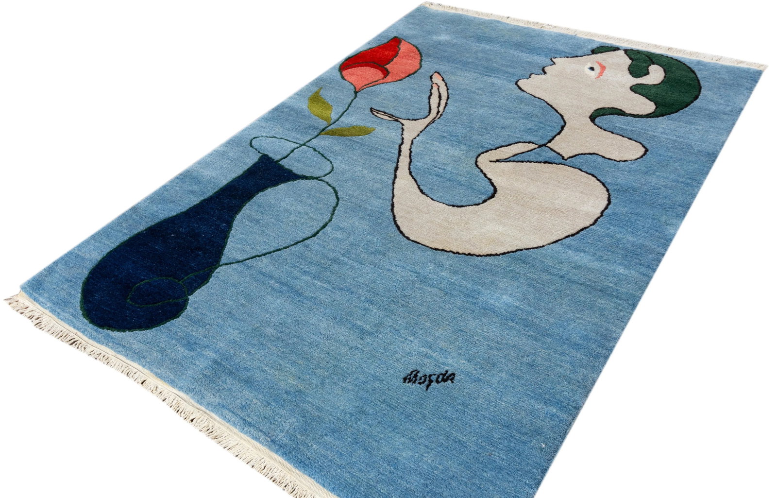 1960s Vintage Tabriz Blue Handmade Art Deco Wool Rug - 7