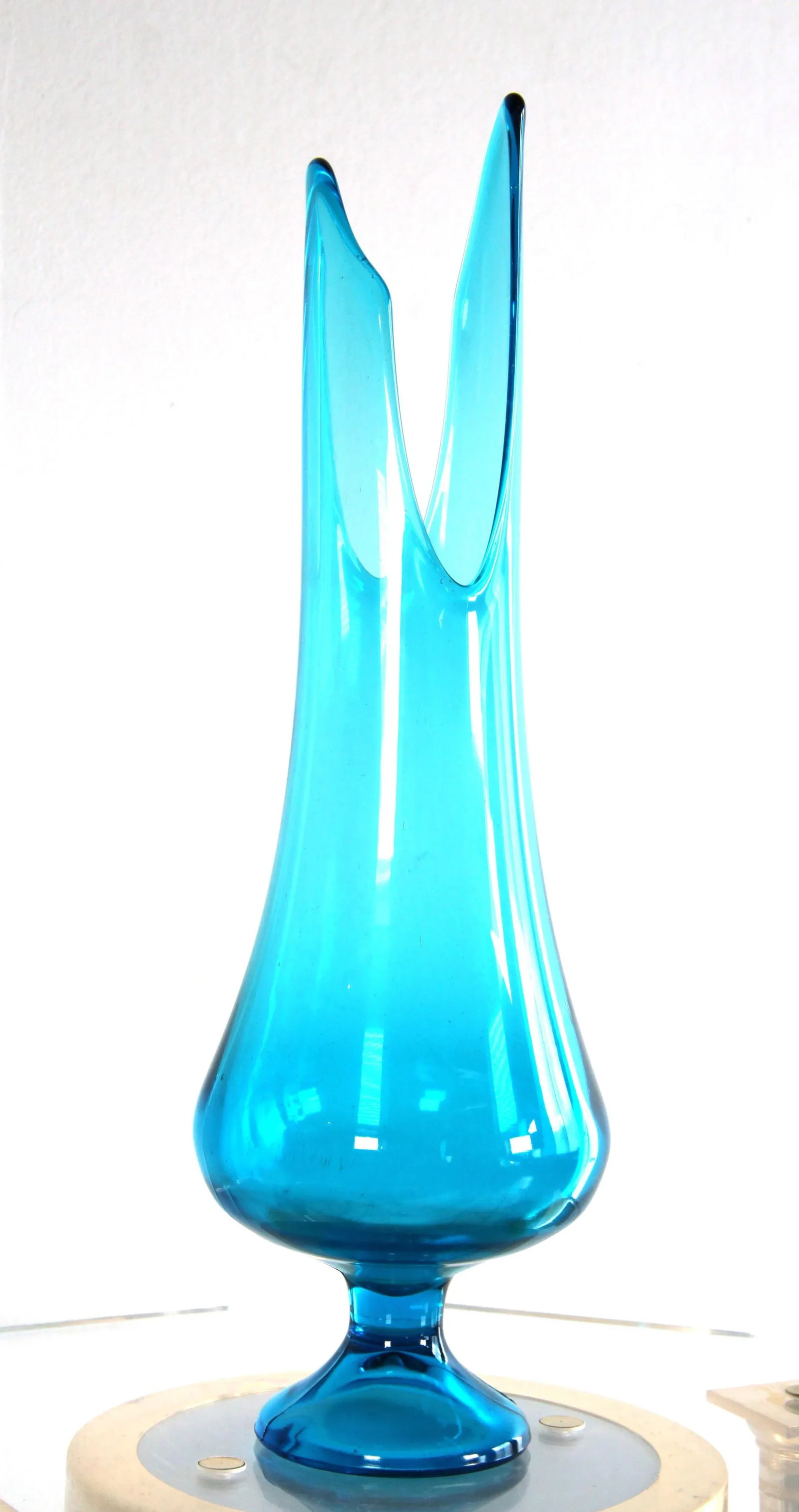 Vintage Mid Century Modern Aqua Blue Stretch Glass Vase - 6