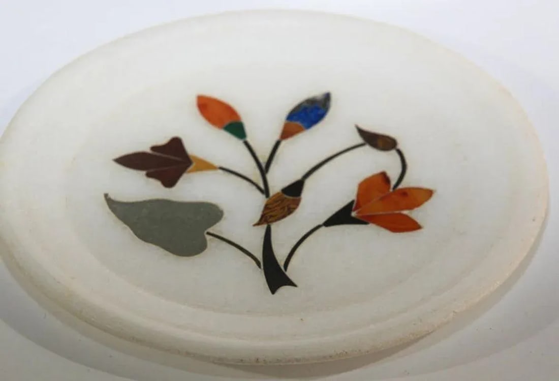 Vintage Rajasthani Pietra Dura White Stone Inlay Taj Mahal India Style Coasters- Set of 7 - 6