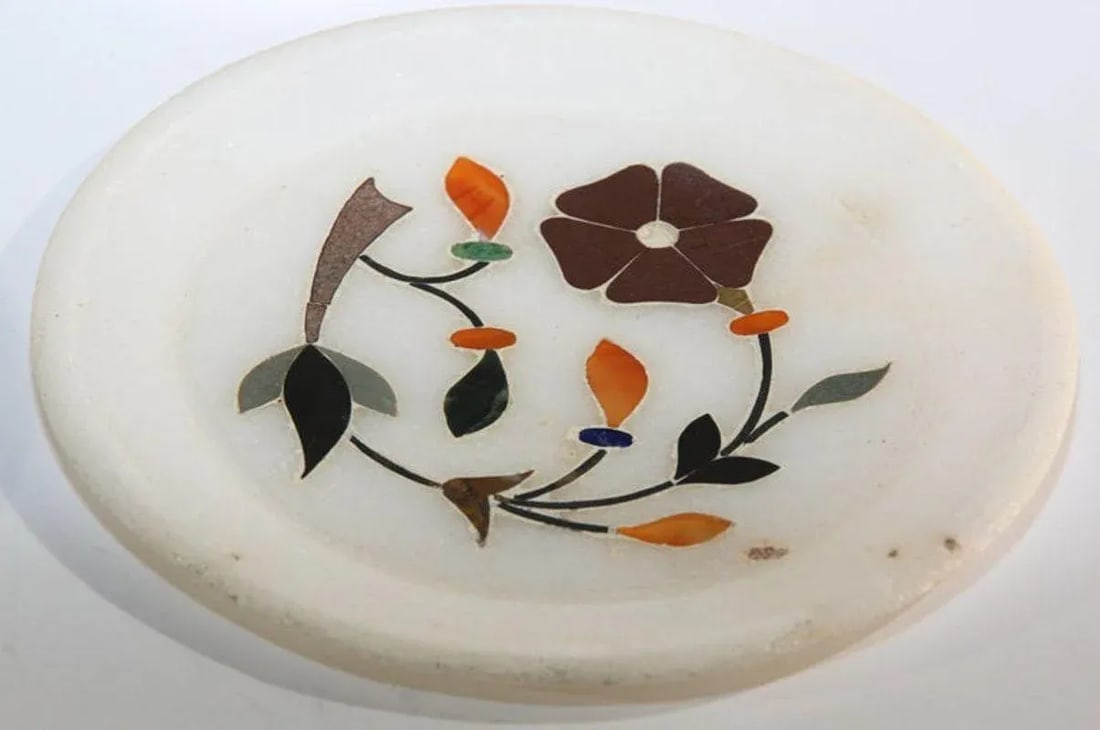 Vintage Rajasthani Pietra Dura White Stone Inlay Taj Mahal India Style Coasters- Set of 7 - 7