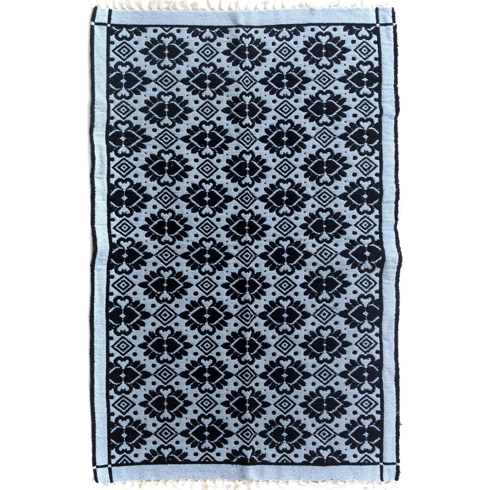 1990s Double-Sided Arya Black/Blue Chenille Rug - 3'9" X 5'10" - 2