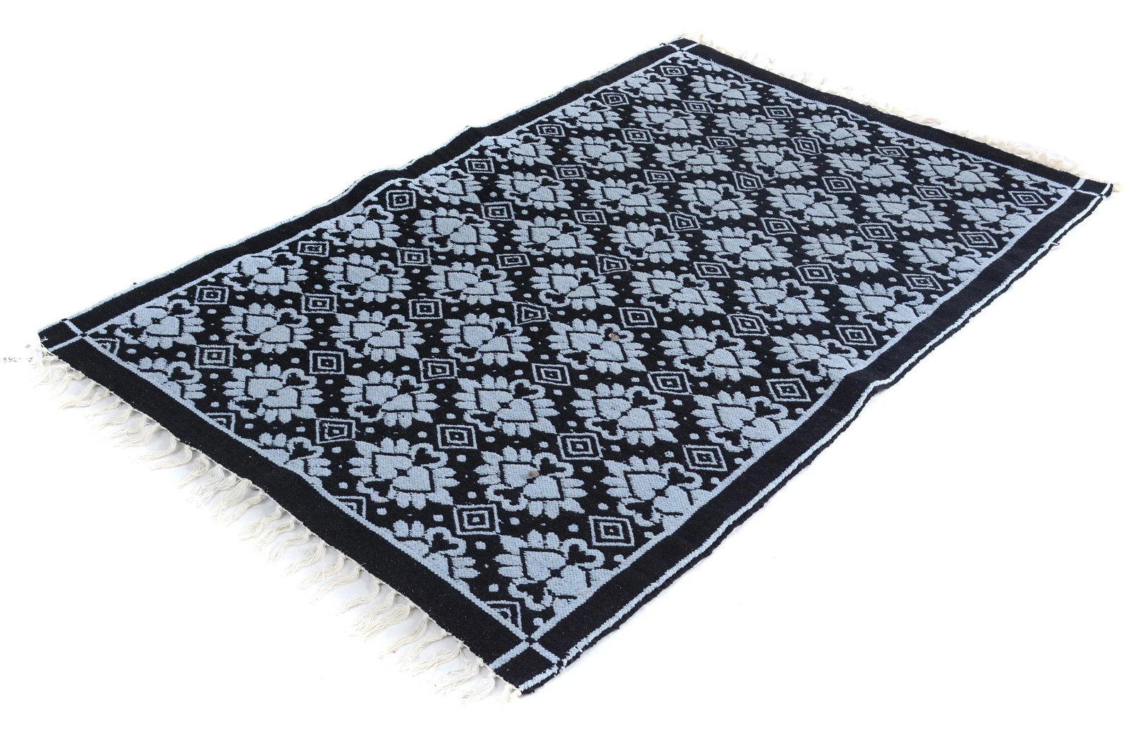 1990s Double-Sided Arya Black/Blue Chenille Rug - 3'9" X 5'10" - 3