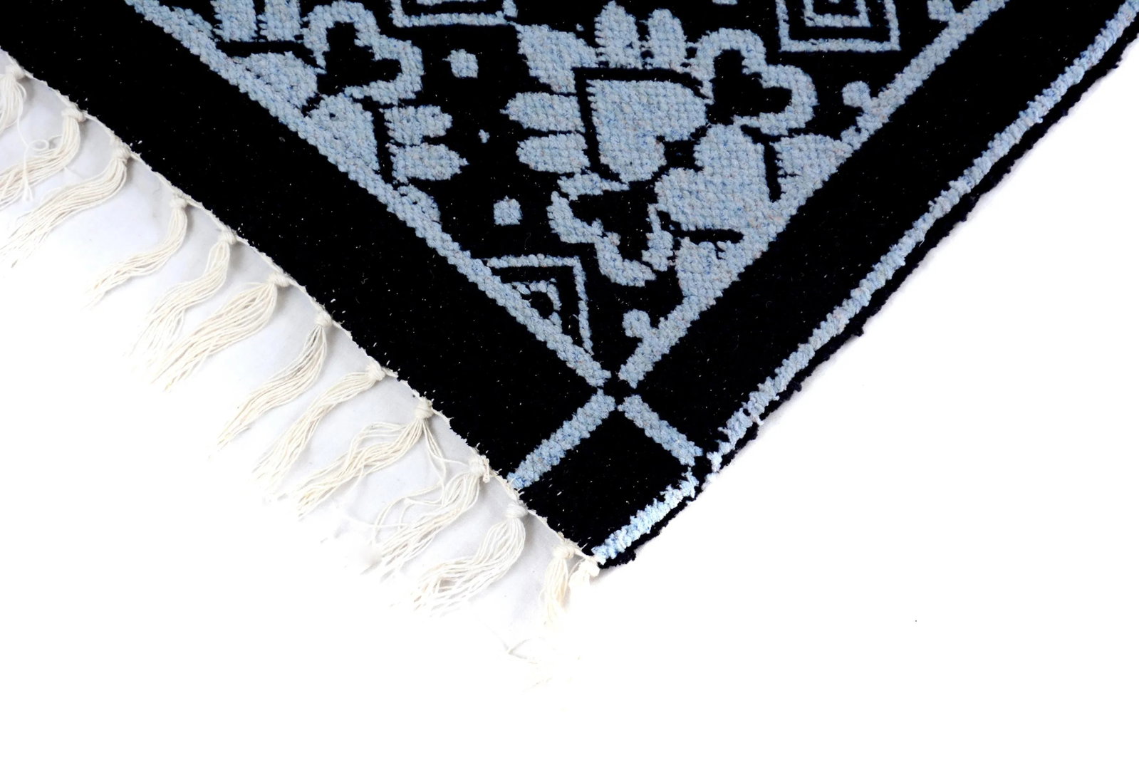 1990s Double-Sided Arya Black/Blue Chenille Rug - 3'9" X 5'10" - 4