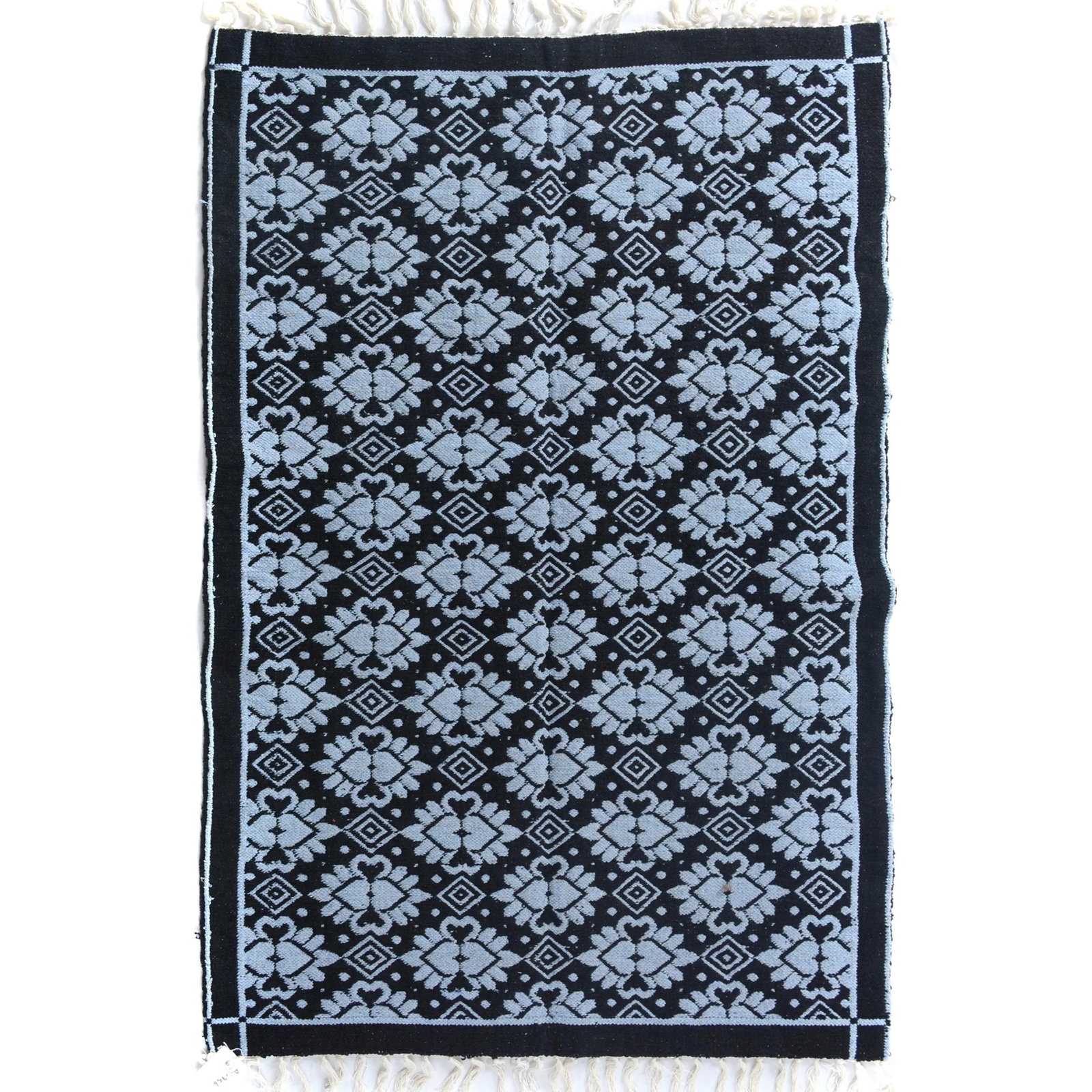 1990s Double-Sided Arya Black/Blue Chenille Rug - 3'9" X 5'10" - 7