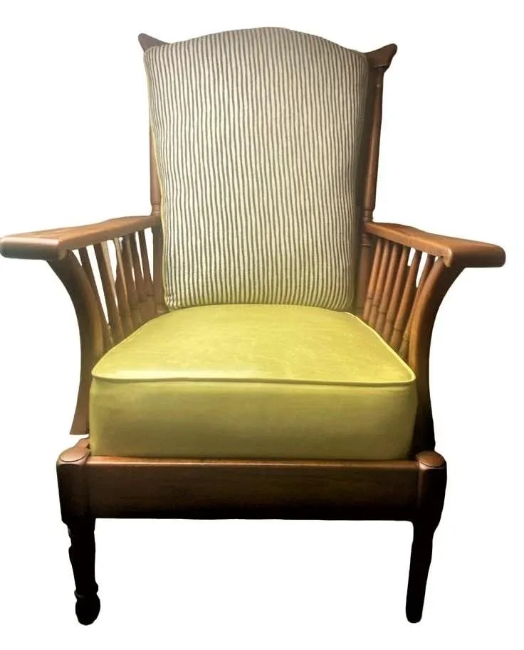Stickley Brothers Signed Antique Maple Windsor Chair With New Leather and Textile Seat and Back Cush - 10