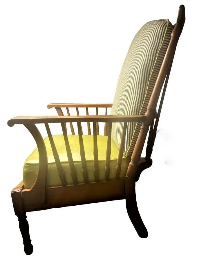 Stickley Brothers Signed Antique Maple Windsor Chair With New Leather and Textile Seat and Back Cush - 11