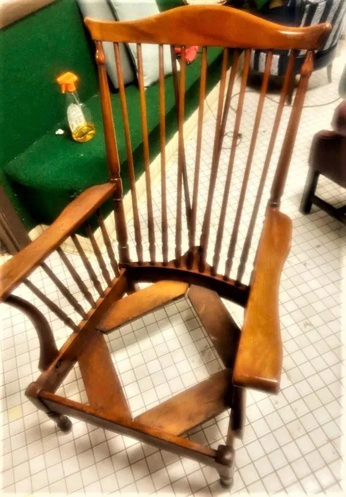 Stickley Brothers Signed Antique Maple Windsor Chair With New Leather and Textile Seat and Back Cush - 8