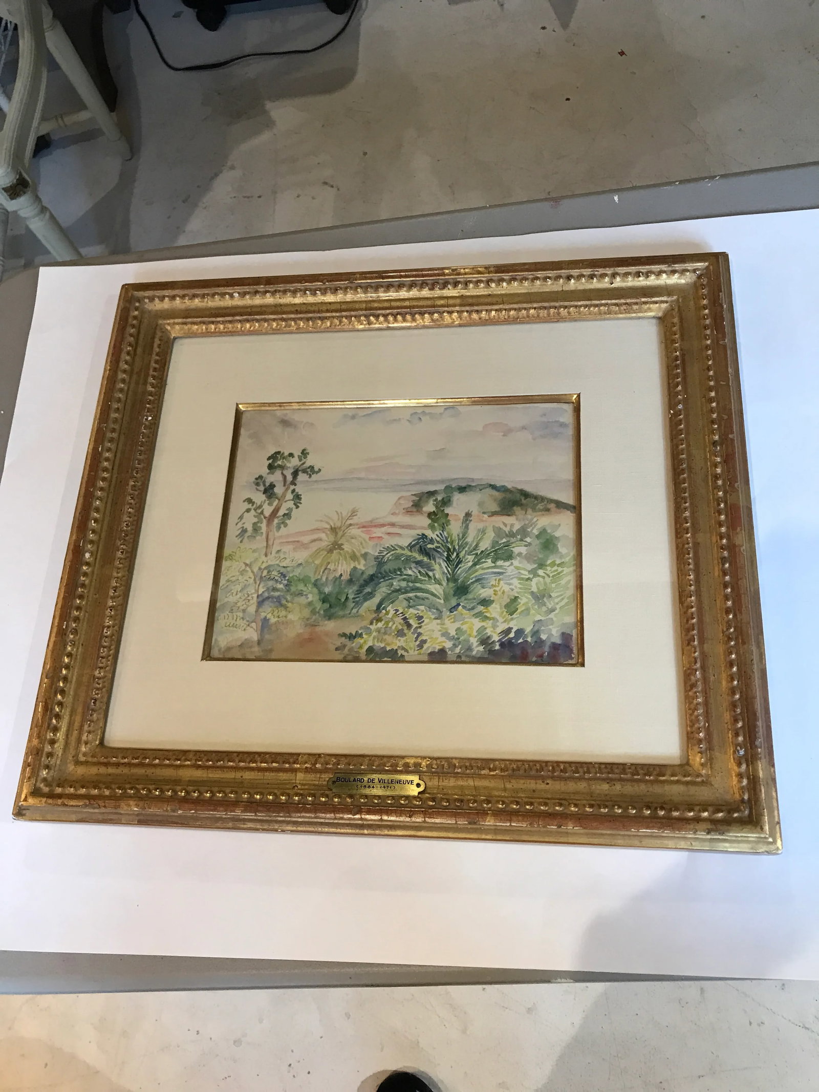 Framed Walter Findlay New York Tropical Watercolor, Signed Maxime Boulard De Villeneuve (1884 - 1971 - 12