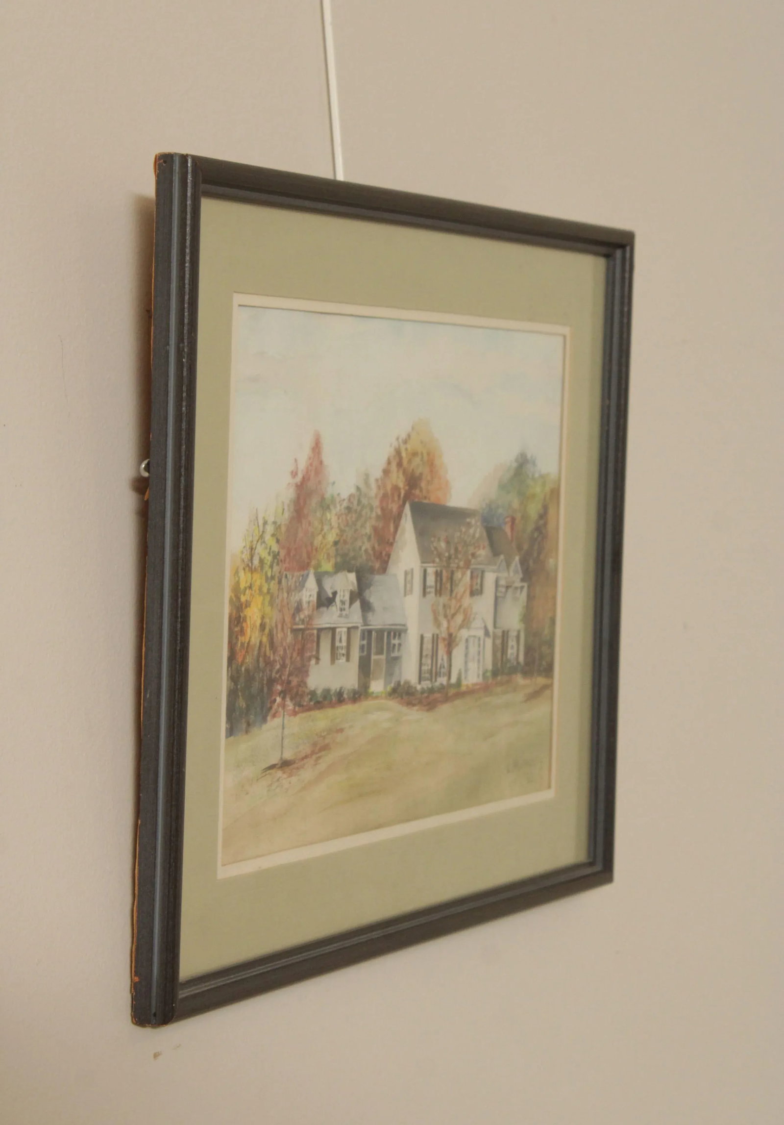 Vintage 20th C. New England House in Autumn Original Watercolor, Signed - 3