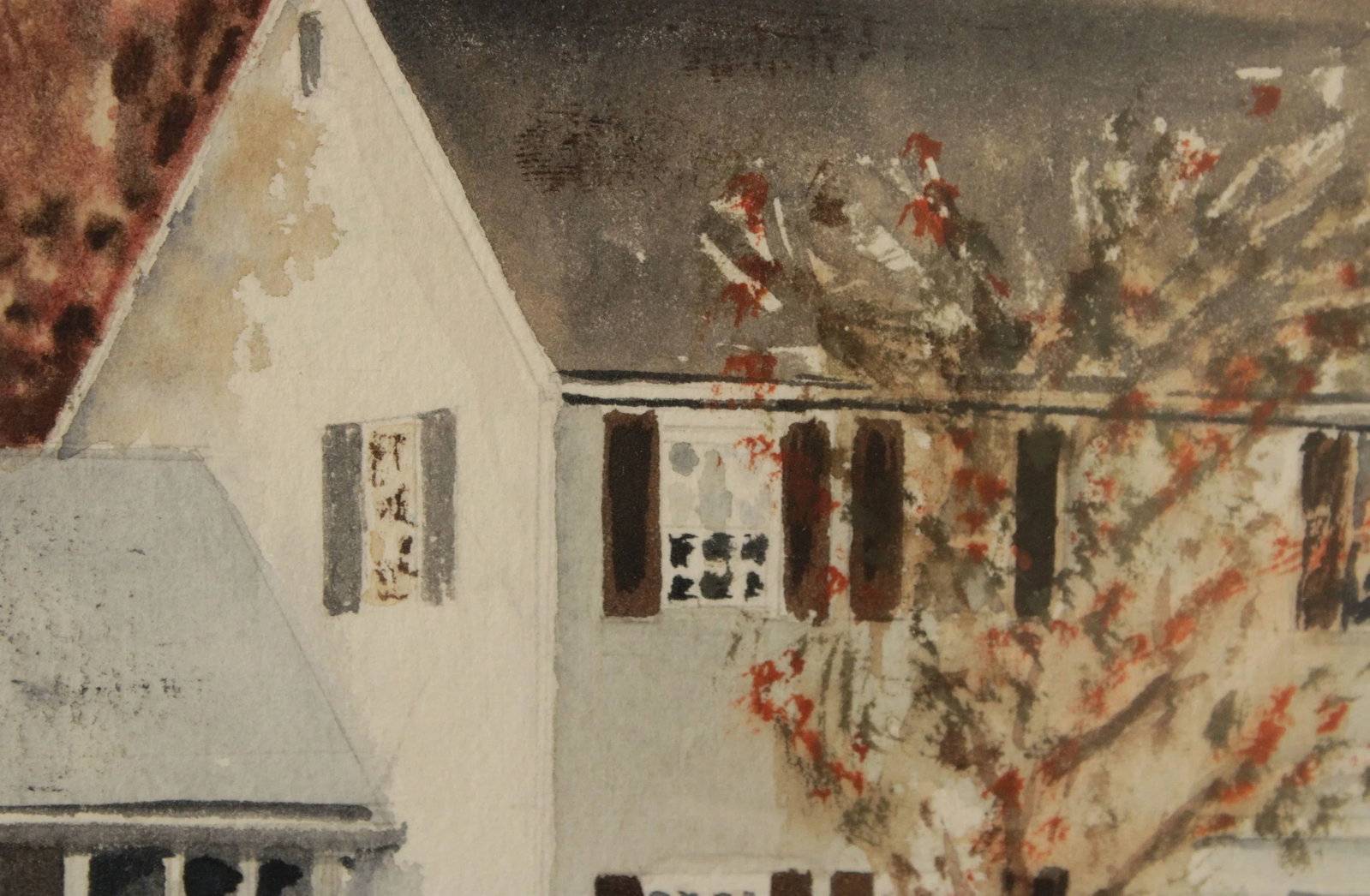 Vintage 20th C. New England House in Autumn Original Watercolor, Signed - 6
