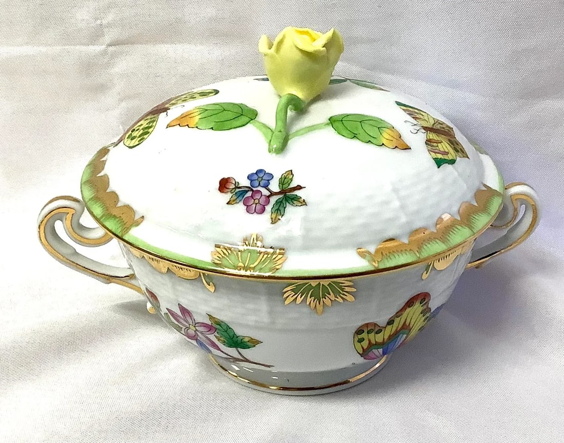 Vintage Herend Queen Victoria Porcelain Soup Bowl With Lid - 2