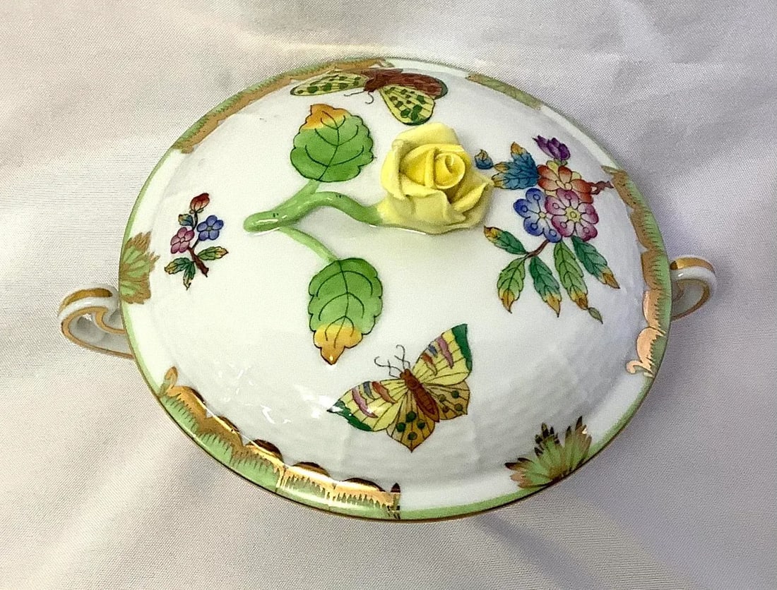 Vintage Herend Queen Victoria Porcelain Soup Bowl With Lid - 5