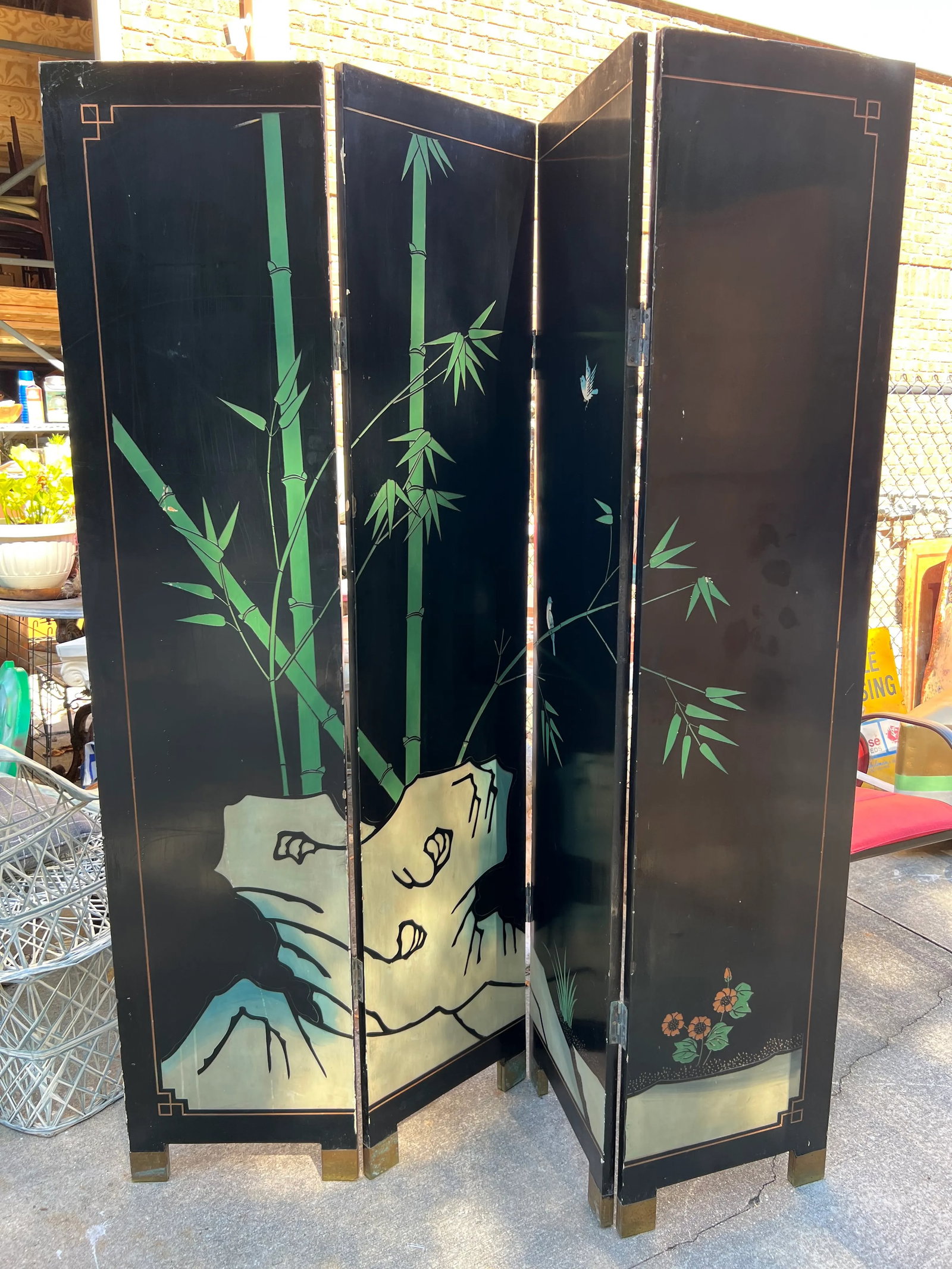 Coromandel Vintage Asian Crane Screen With Greek Key - 3