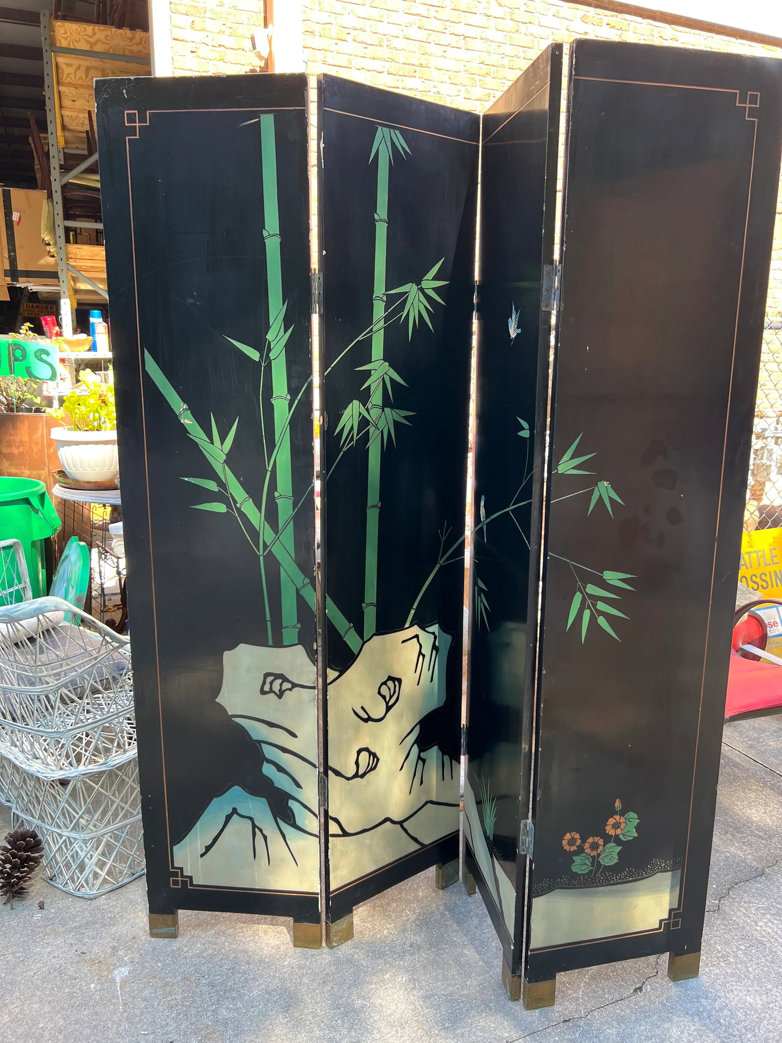 Coromandel Vintage Asian Crane Screen With Greek Key - 4