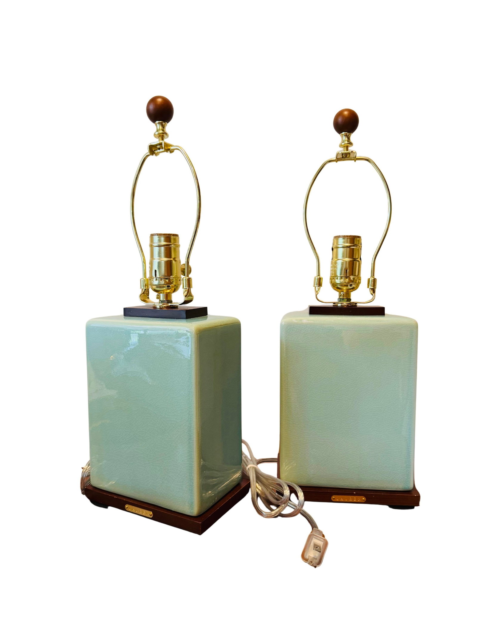 Pair of Lauren Ralph Lauren Celadon Crackle Glazed Porcelain Table Lamps | Coastal Modern Transition - 10