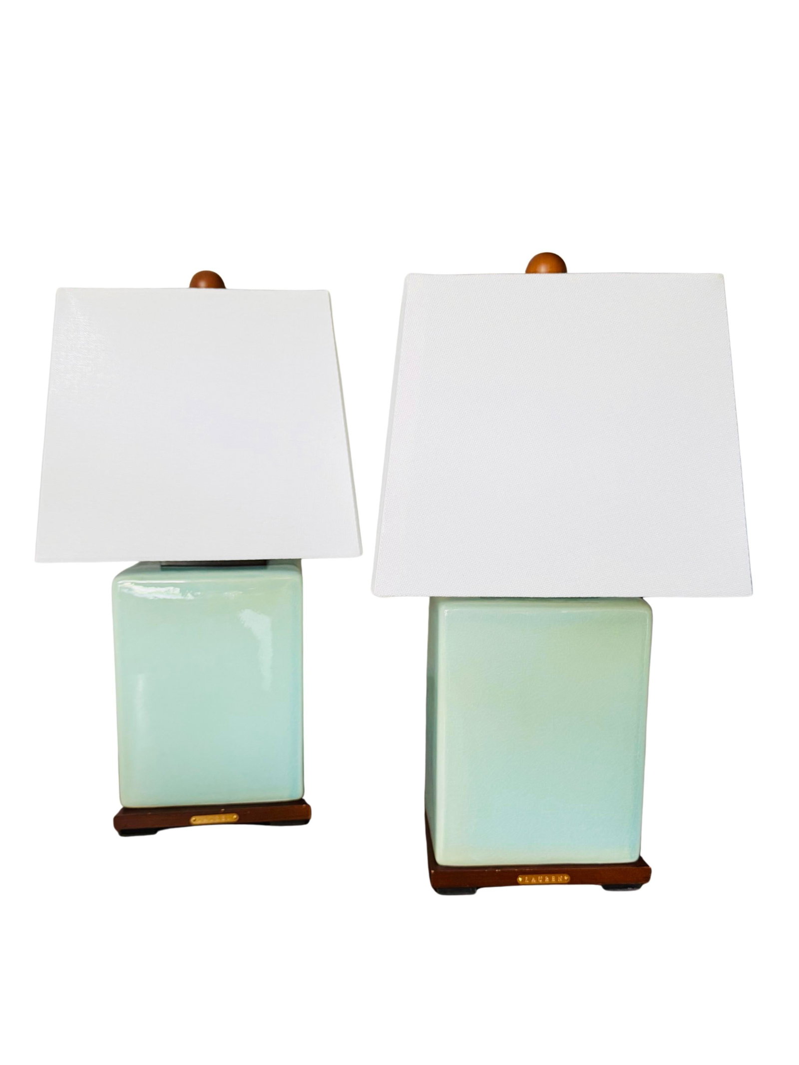 Pair of Lauren Ralph Lauren Celadon Crackle Glazed Porcelain Table Lamps | Coastal Modern Transition - 11