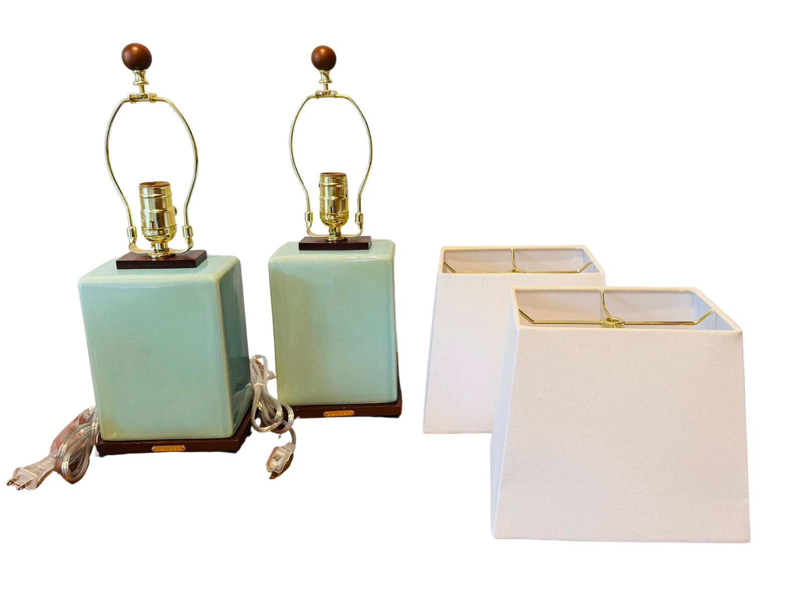 Pair of Lauren Ralph Lauren Celadon Crackle Glazed Porcelain Table Lamps | Coastal Modern Transition - 12