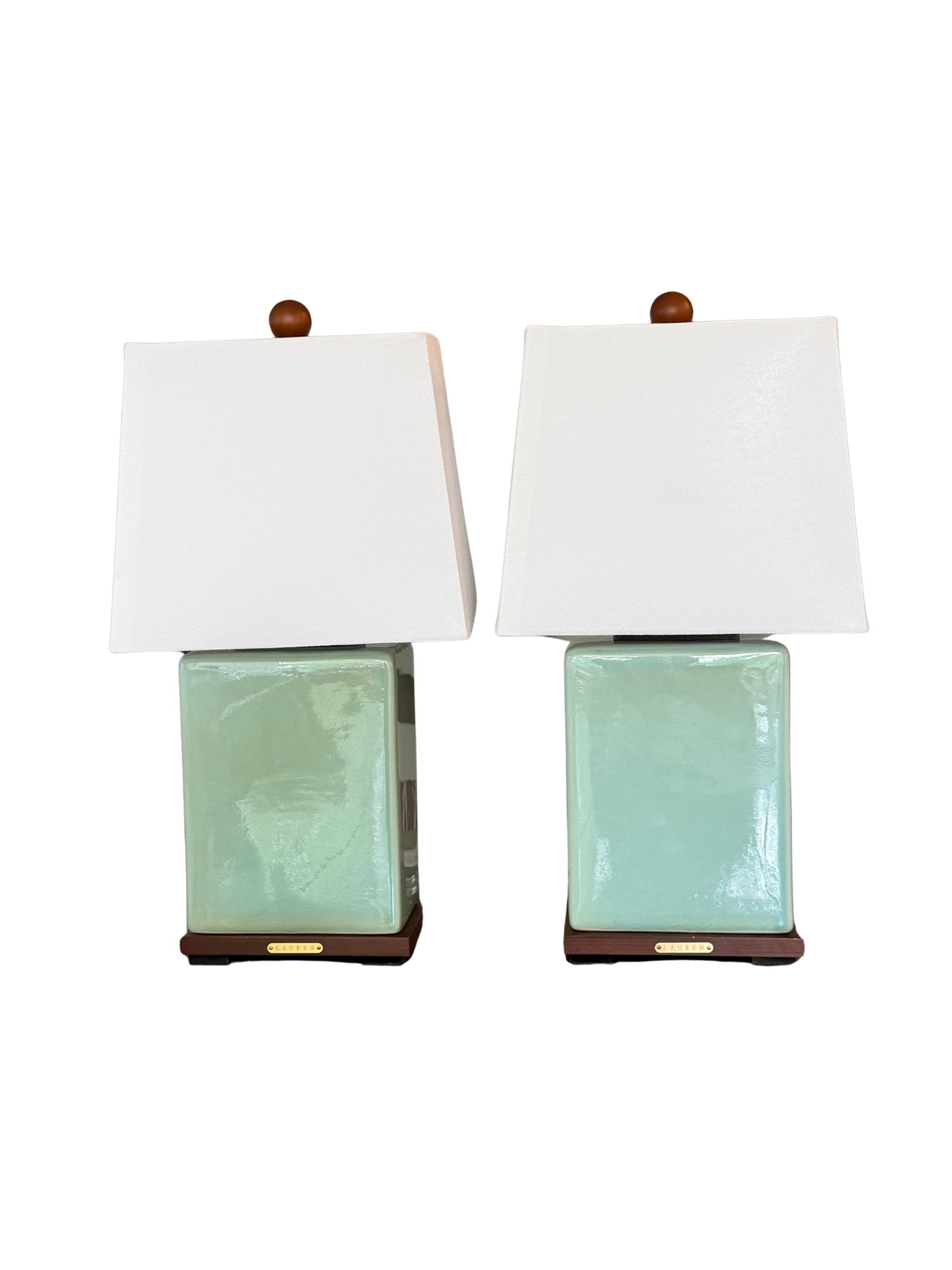 Pair of Lauren Ralph Lauren Celadon Crackle Glazed Porcelain Table Lamps | Coastal Modern Transition - 2