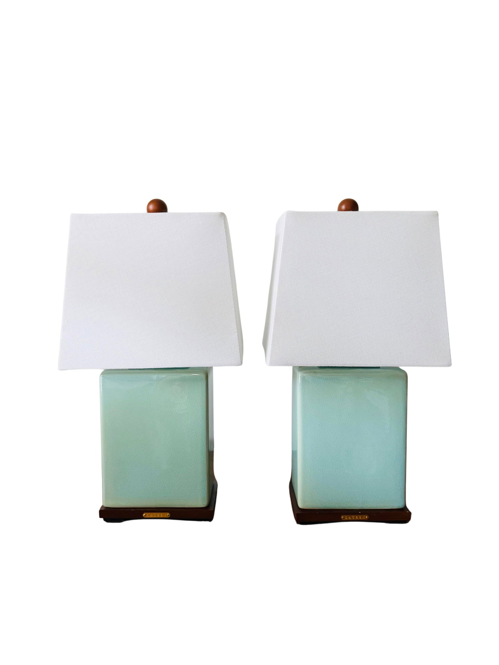 Pair of Lauren Ralph Lauren Celadon Crackle Glazed Porcelain Table Lamps | Coastal Modern Transition - 3