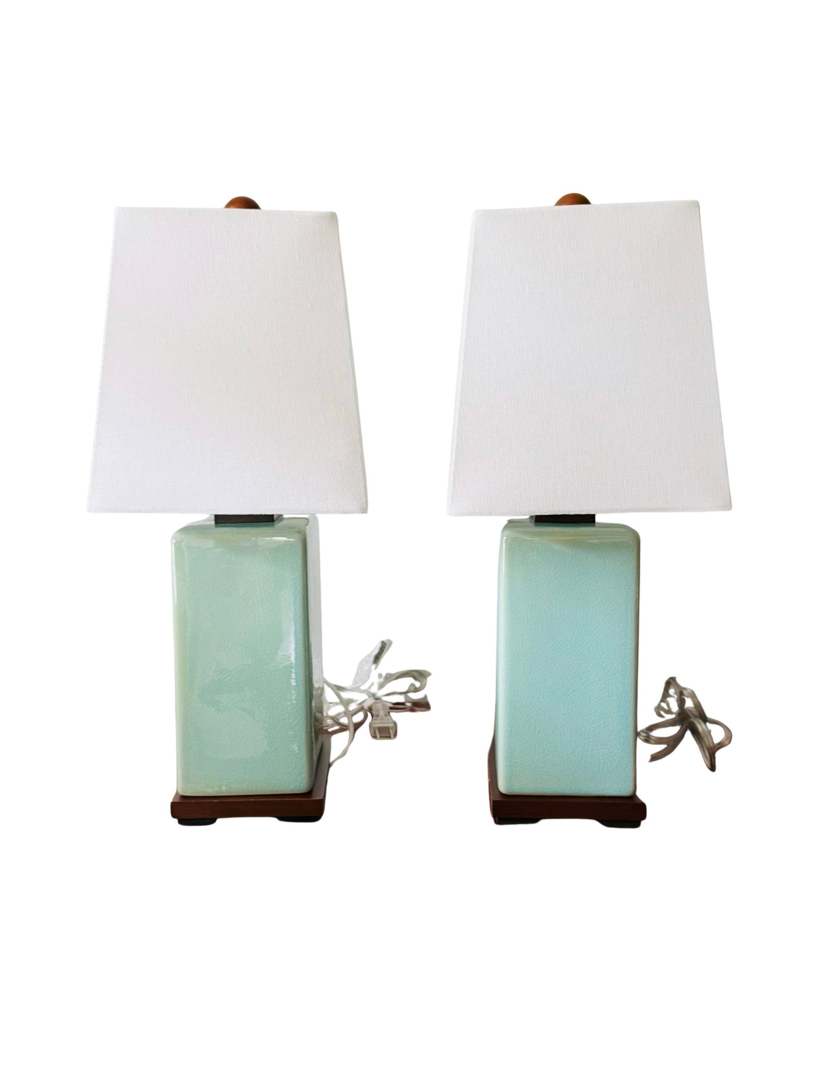 Pair of Lauren Ralph Lauren Celadon Crackle Glazed Porcelain Table Lamps | Coastal Modern Transition - 4