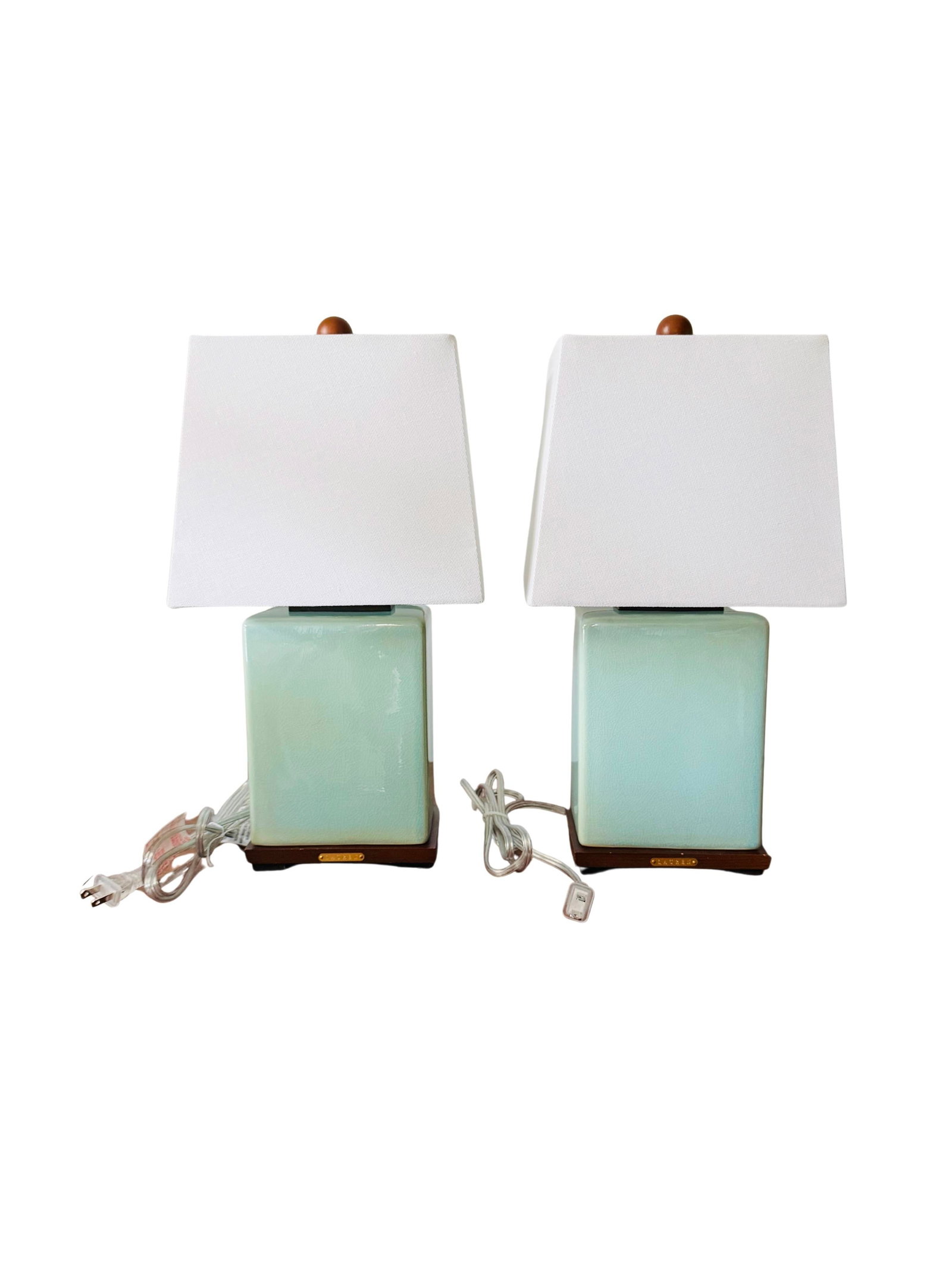 Pair of Lauren Ralph Lauren Celadon Crackle Glazed Porcelain Table Lamps | Coastal Modern Transition - 5
