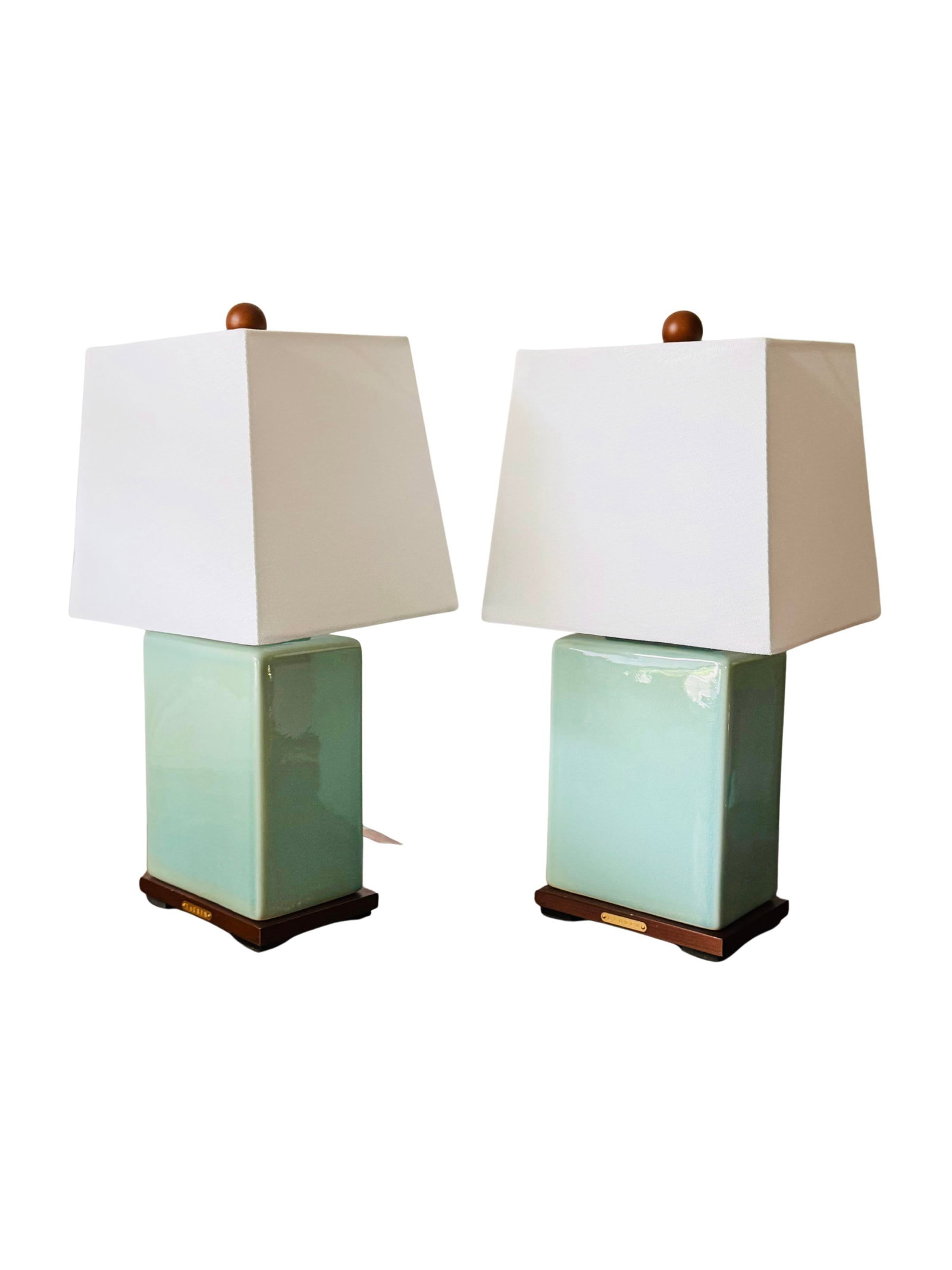 Pair of Lauren Ralph Lauren Celadon Crackle Glazed Porcelain Table Lamps | Coastal Modern Transition - 6