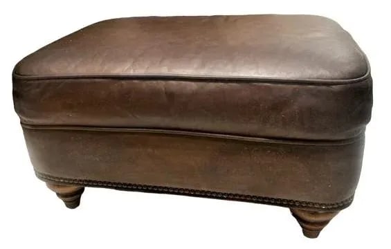 Vintage Chesterfield Leather Writer's Chair and Ottoman With Oriental Tapestry Details - 5