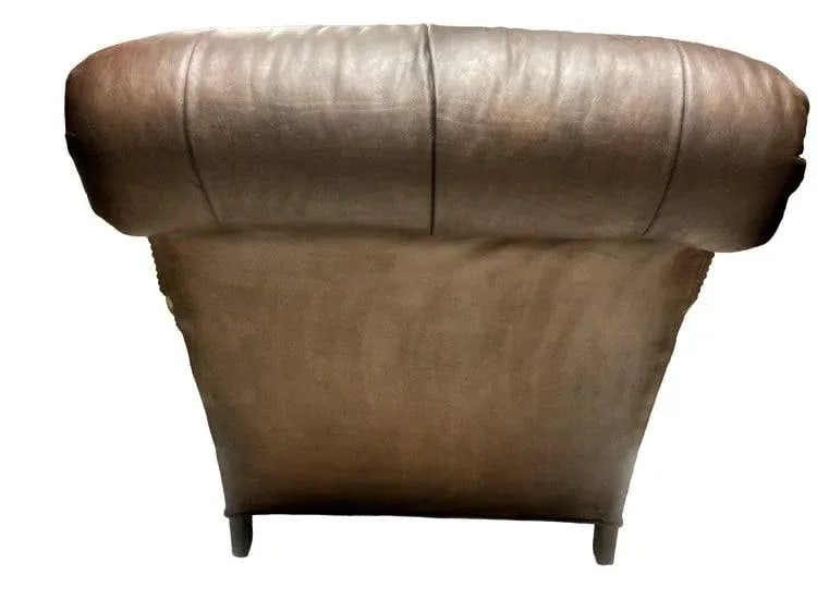 Vintage Chesterfield Leather Writer's Chair and Ottoman With Oriental Tapestry Details - 9