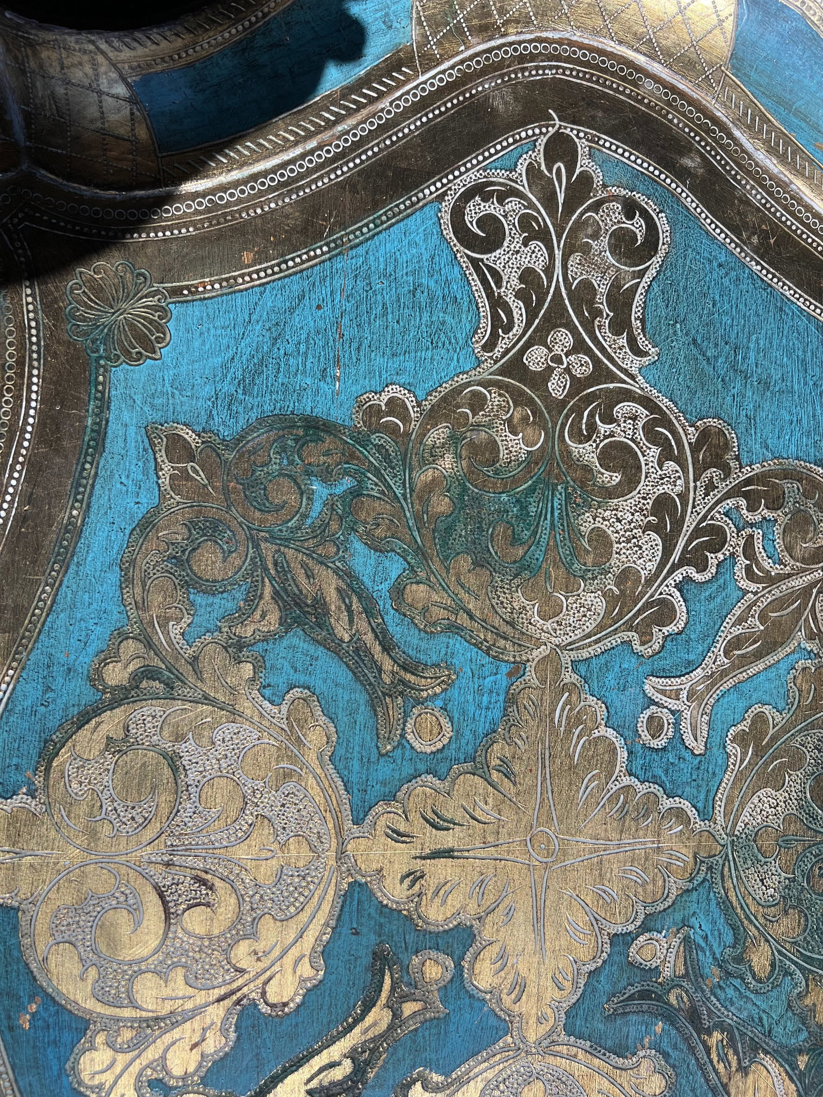 Vintage Hollywood Regency Florentine Turquoise & Gold Wood Tray - 4