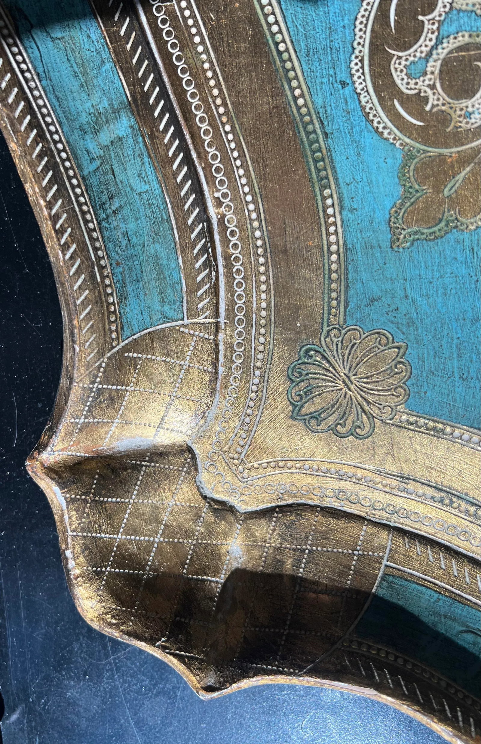Vintage Hollywood Regency Florentine Turquoise & Gold Wood Tray - 7