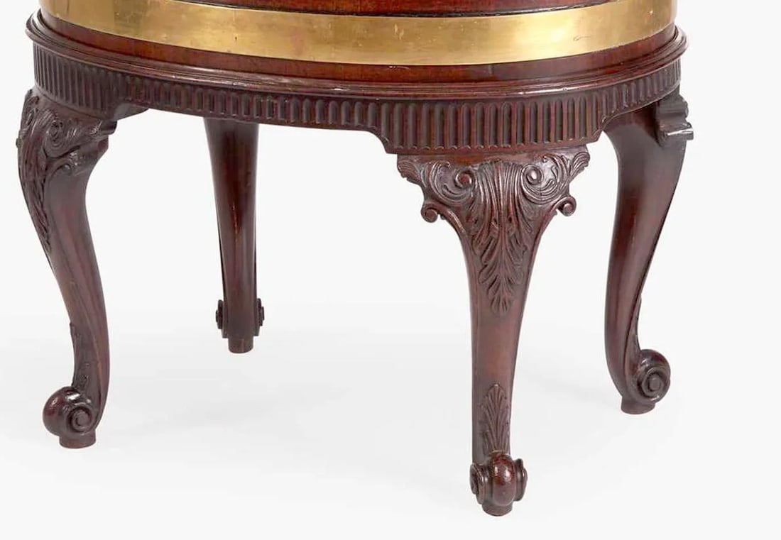 George III Brass Bound Mahogany Wine Cooler or Cellaret and Stand With Brass Liner - 3
